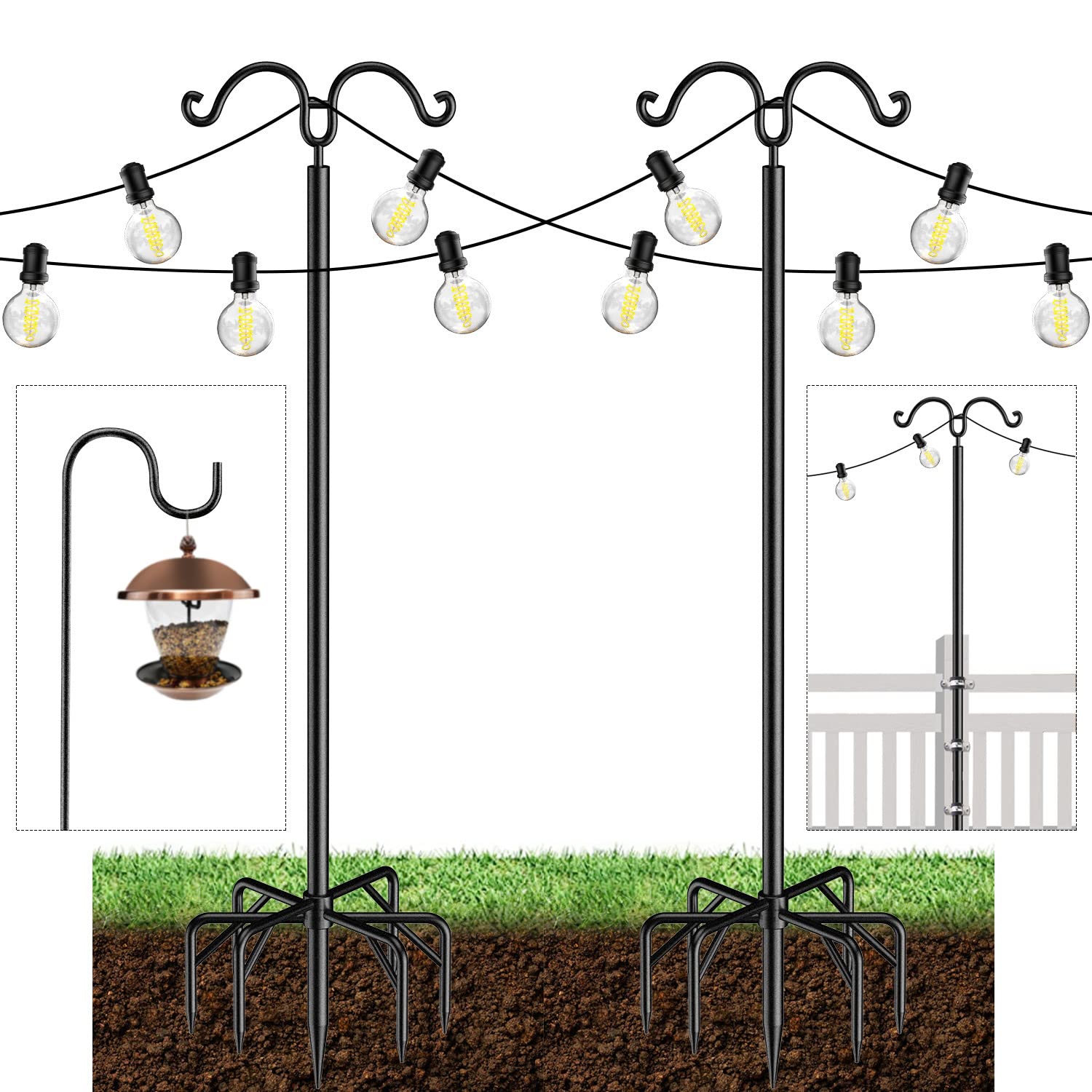 Buy Outdoor String Light Pole 2 Pack, Light Poles for Outside String