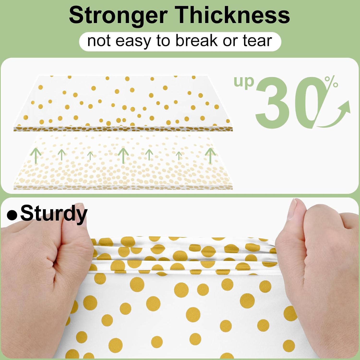 Smiry Plastic Table Cloth Disposable 3 Pack, 54 x 108 Inch Rectangle Waterproof Tablecloth, Printed Gold Table Runner Style for Birthday Weeding, Party Decorations, Leakproof & Sturdy, White and Gold