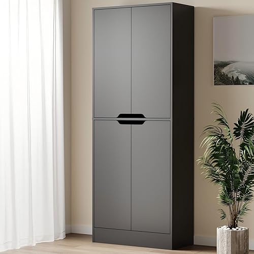 Armario de almacenamiento independiente de despensa de cocina de 71 pulgadas de alto, armario independiente de 4 puertas con estantes ajustables,