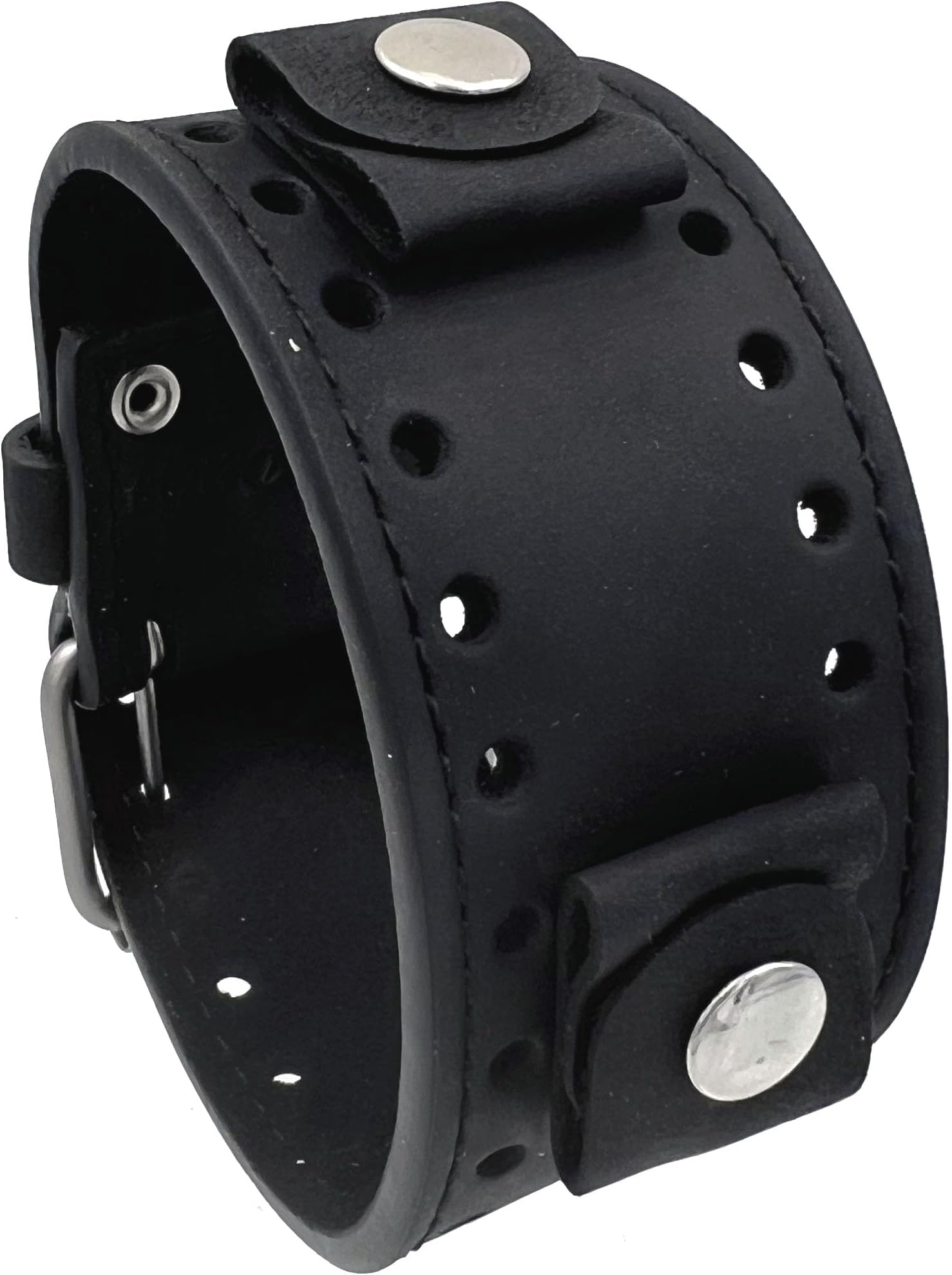 Crazy Horse Leather Strap Lug Width Wide Black Cuff Watch Band CHO-K 20mm -22mm