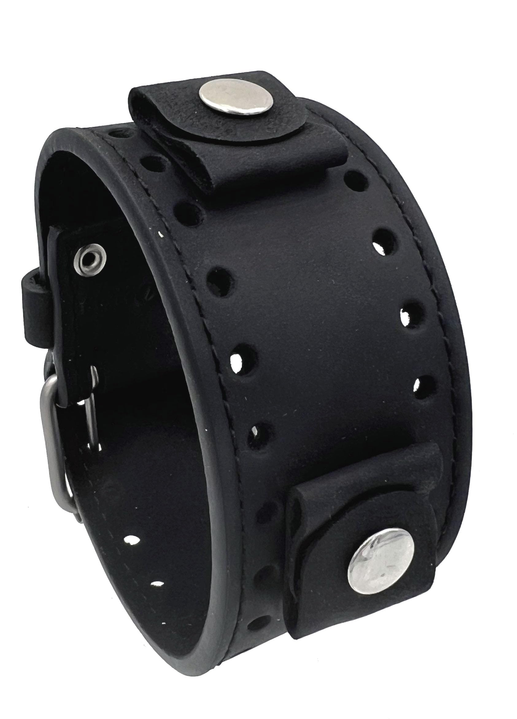 REV Crazy Horse Leather Strap Lug Width Wide Black Cuff Watch Band CHO-K 20mm -22mm