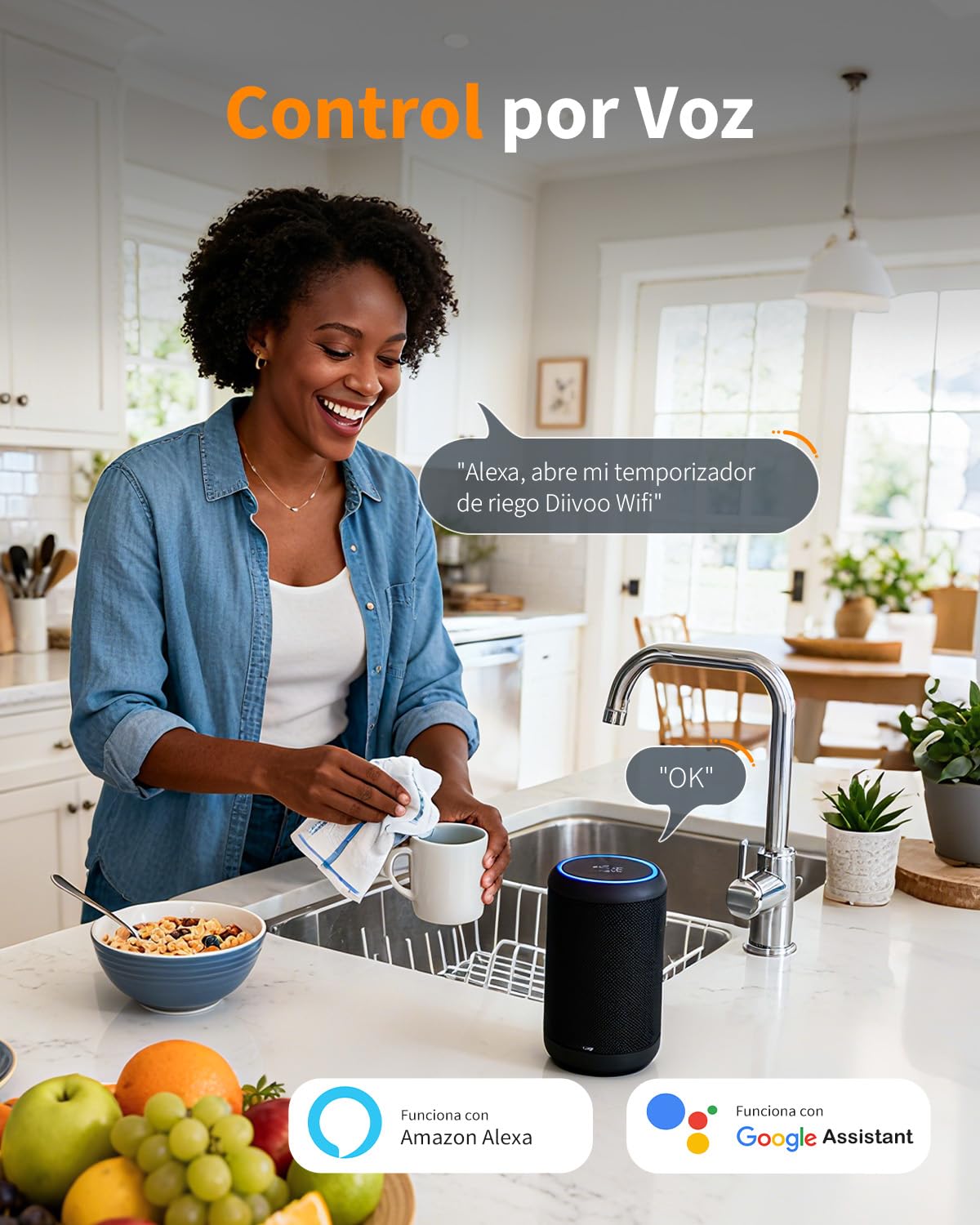 Diivoo Programador Riego WiFi 3 Zonas con Entrada de Latón, Temporizador Riego WiFi Compatible con Alexa/Google Assistant, 18 Programas de Riego, Retardo por Lluvia & Modo Niebla para Jardín y Césped