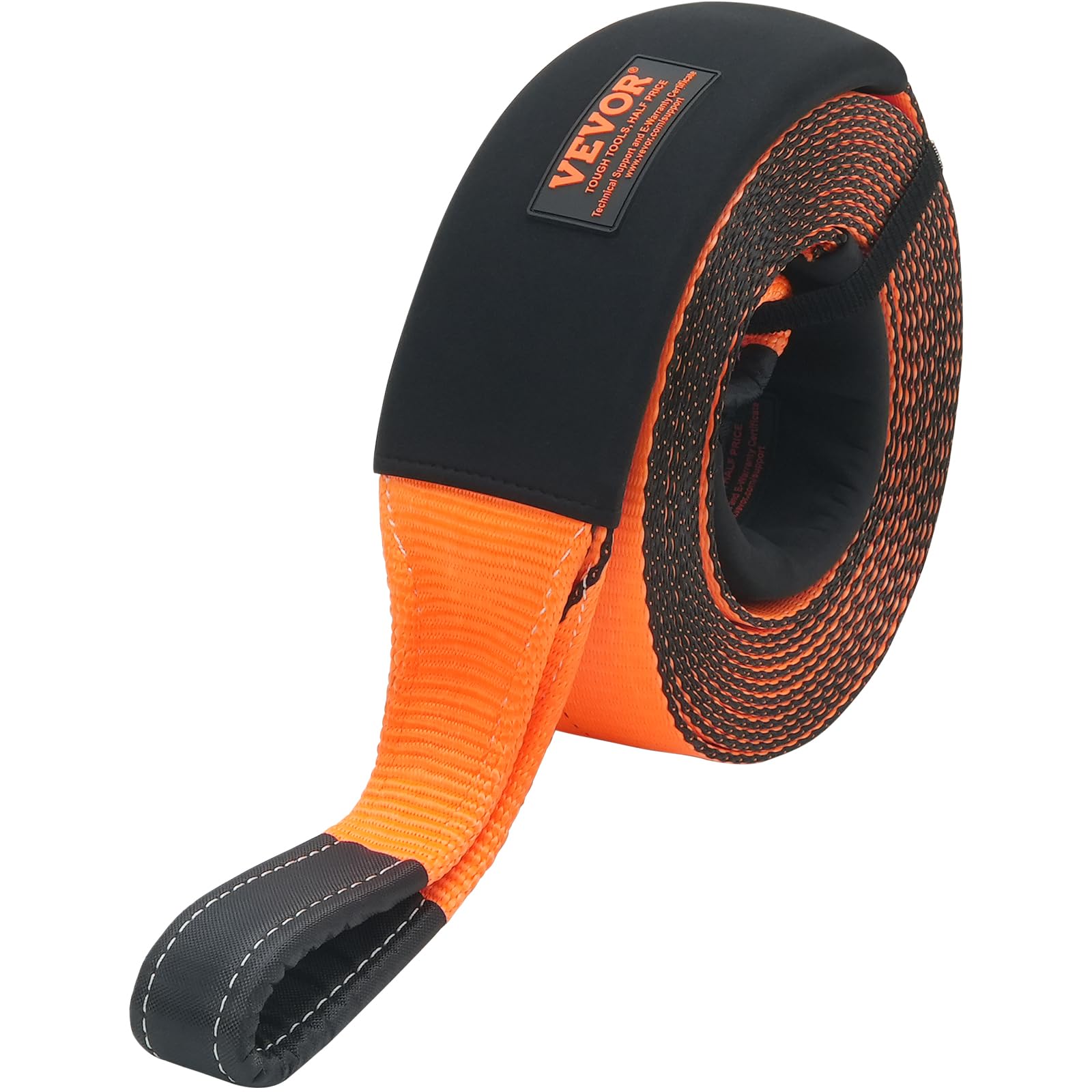 VEVOR Sangle de remorquage de récupération, 101,6 mm x 9,1 m, Corde à Triple Boucle renforcée, résistance à la Rupture de 21092 kg, Protection des Arbres, Manchons de Protection et Sac de Rangement
