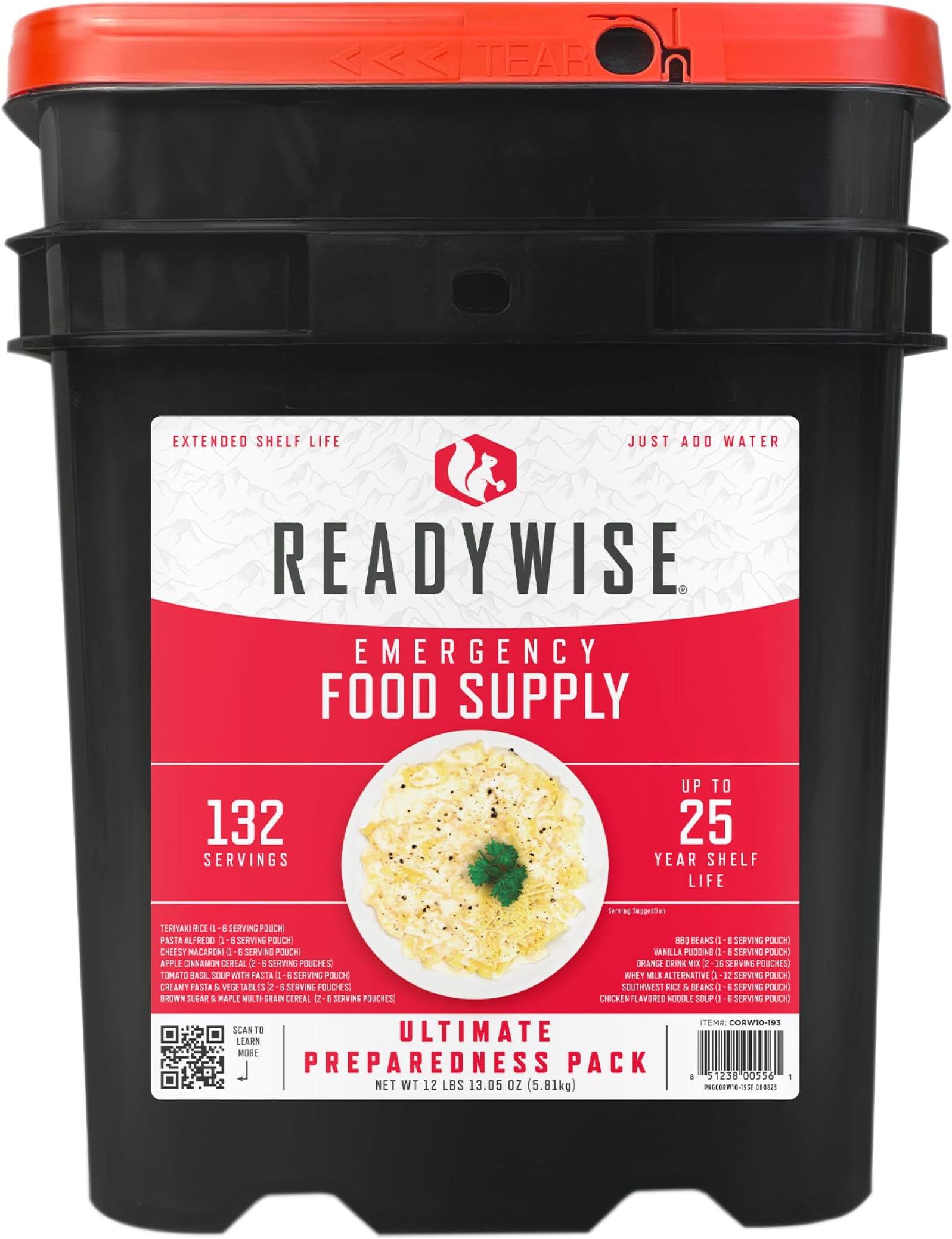 Emergency Food Supply - 132 Servings, Survival Bucket, Dehydrated & Freeze Dried Protein Meals, Camping Essentials, Ready to Eat Disaster Prepping Supplies,up to 25 Year Shelf Life