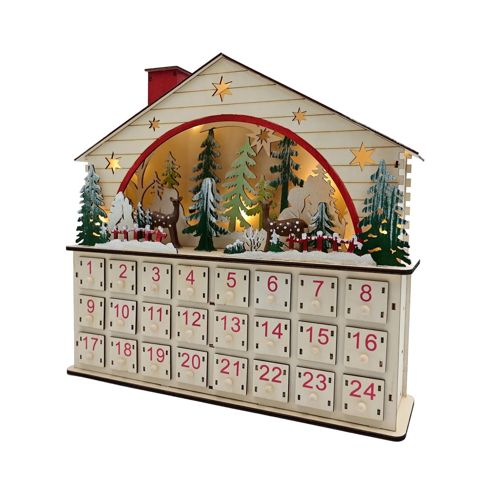 Countdown bis Weihnachten 24 Tage Möbel Aufbewahrung Schreibtisch aus Holz | Weihnachts-Countdown mit Schubladen für Zuhause, Wohnzimmer, Büro, Regal, Wohnung,