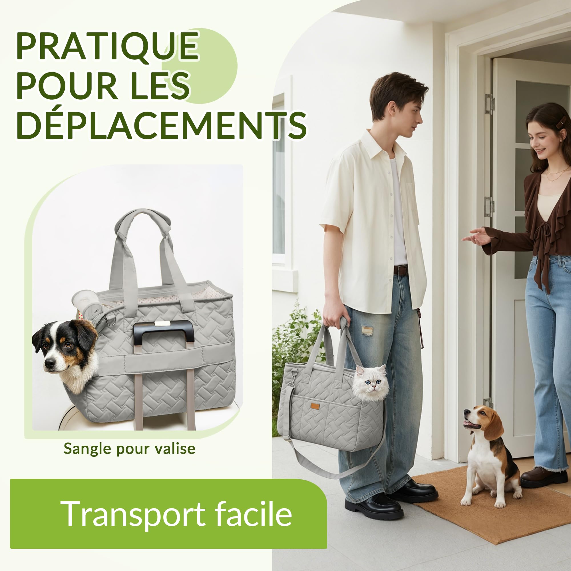 ALLSOPETS Sac de Transport pour Chien et Chat, Sac à Main Pliable en Tissu Respirant, Sac à Bandoulière pour Animaux avec Poches pour Voyage et Sortie (Gris Étoilé, S)