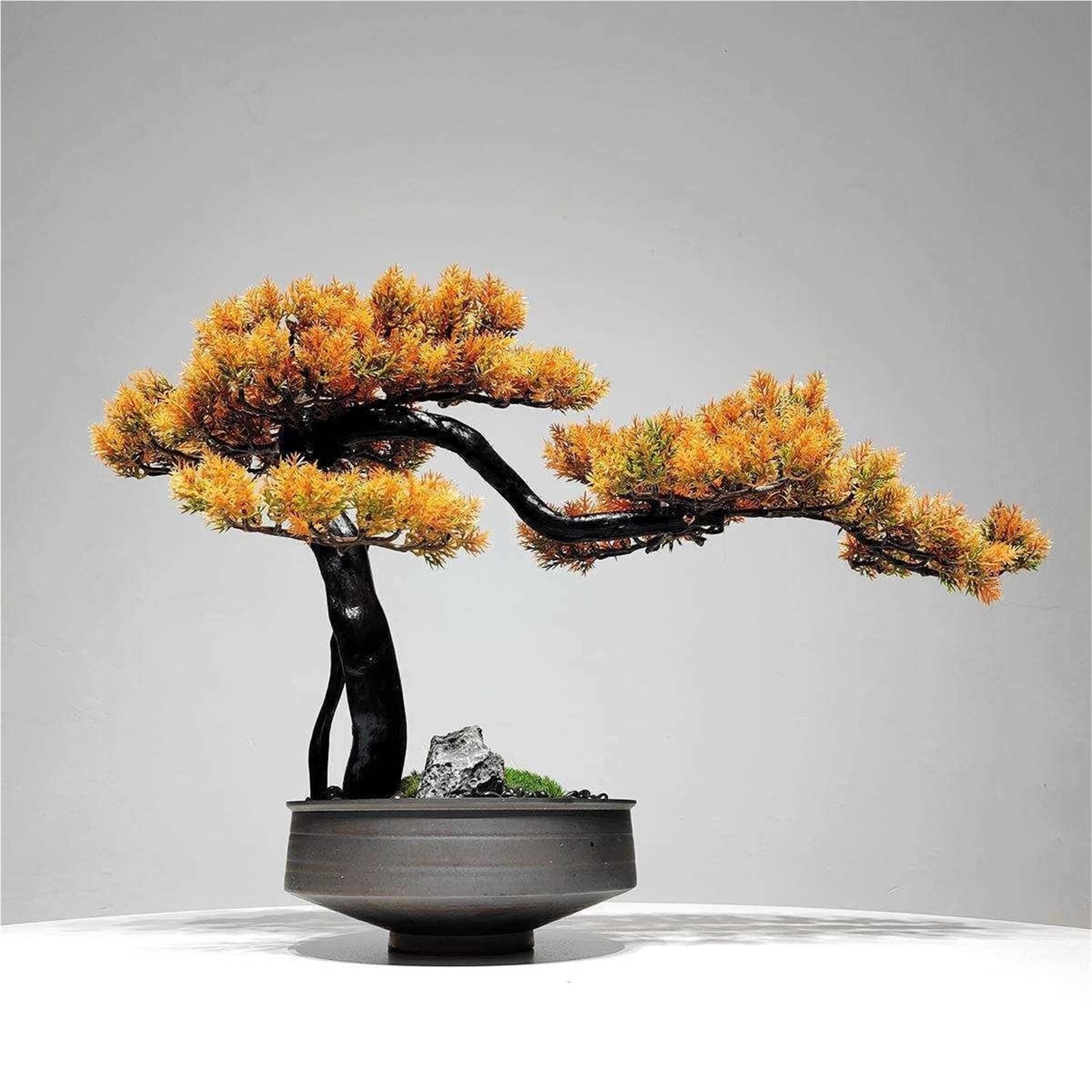 Albero Bonsai Artificiale Bonsai Artificiale in Stile Cinese con Vaso in Ceramica, Albero in Arancione for Soggiorno