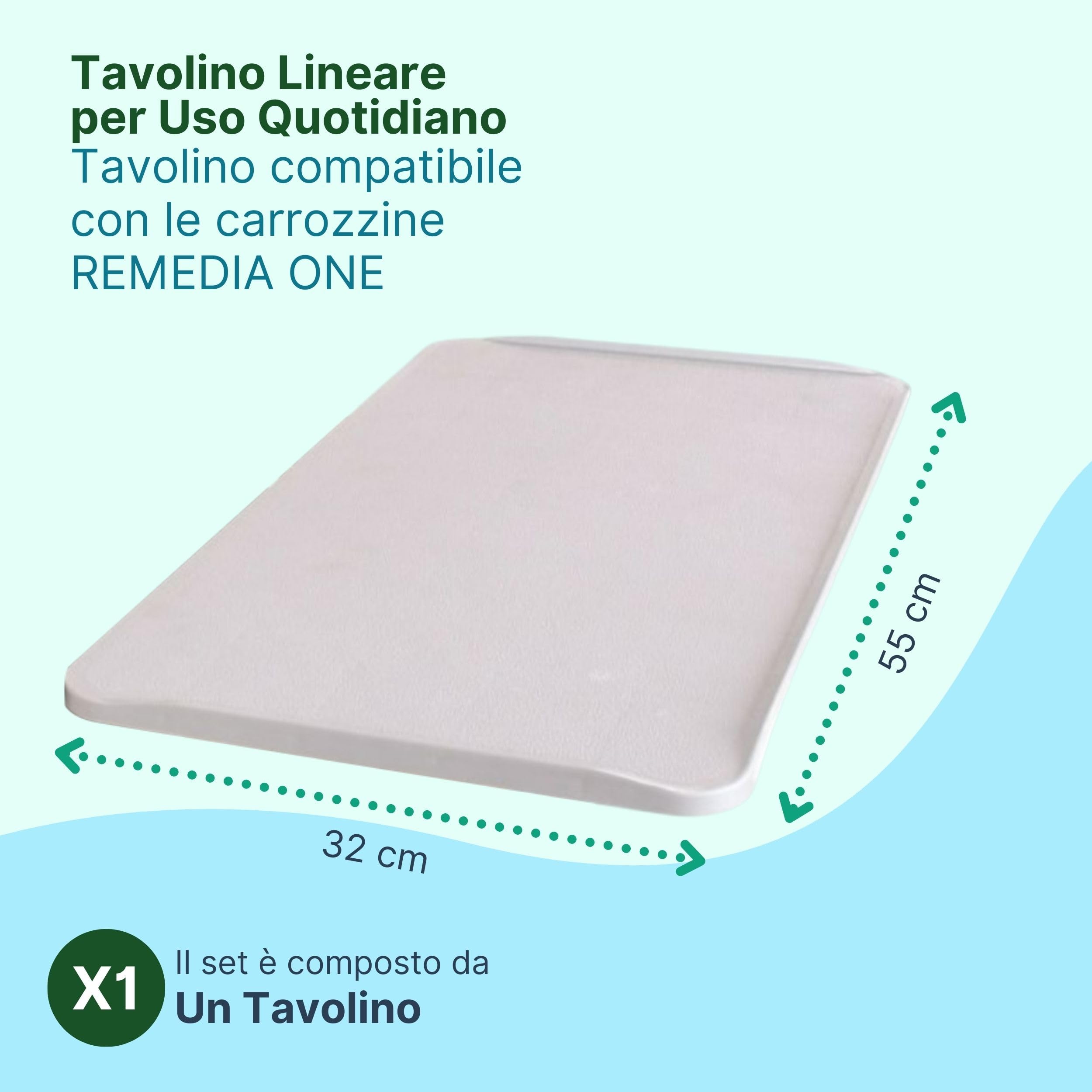 Tavolino per Sedia a Rotelle Lineare, 55x32 cm | Vassoio Rimovibile per Carrozzina per Disabili, Superficie Lineare