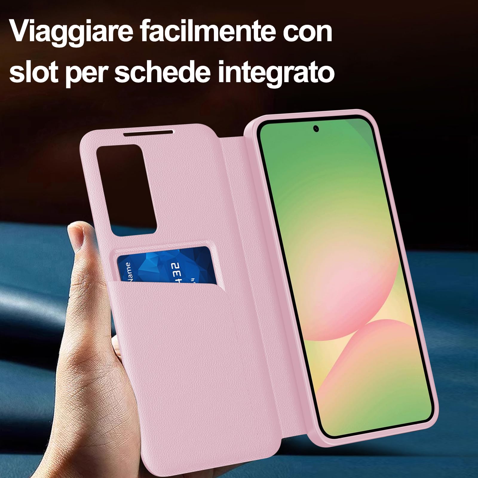 Funda para Samsung Galaxy A57 inteligente de piel [Smart View] Funda Galaxy A57 5G Clear View Flip piel de libro cartera Flip Flip billetera Flip, tarjeta Ranura, Wallet Fundas S View,Rose:Samsung A57