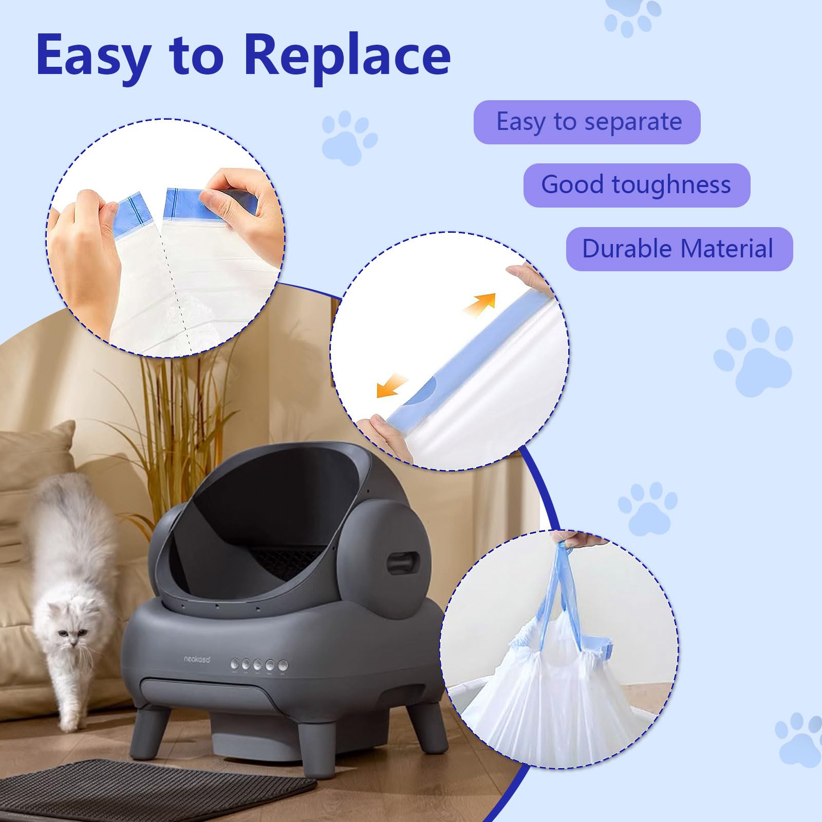 120 sacchetti per lettiera per gatti Neakasa e PetPivot aperti autopulenti per lettiera per gatti, extra spessi e resistenti, senza profumo, 68,6 x 33 cm, contiene 10 kg