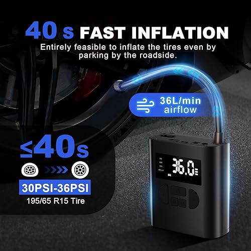 Miniatura 2 de Compresor de aire portátil para inflador de neumáticos, bomba de aire rápida de 150 PSI para neumáticos de automóvil con medidor de presión digital