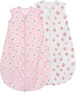 Schlafsack Baby Sommer 100% Baumwolle Sommerschlafsack 0.5 Tog 0-6 monate Neugeborene Schlummersack für kleine Jungen und Mädchen 2 Pack Rosa Beere
