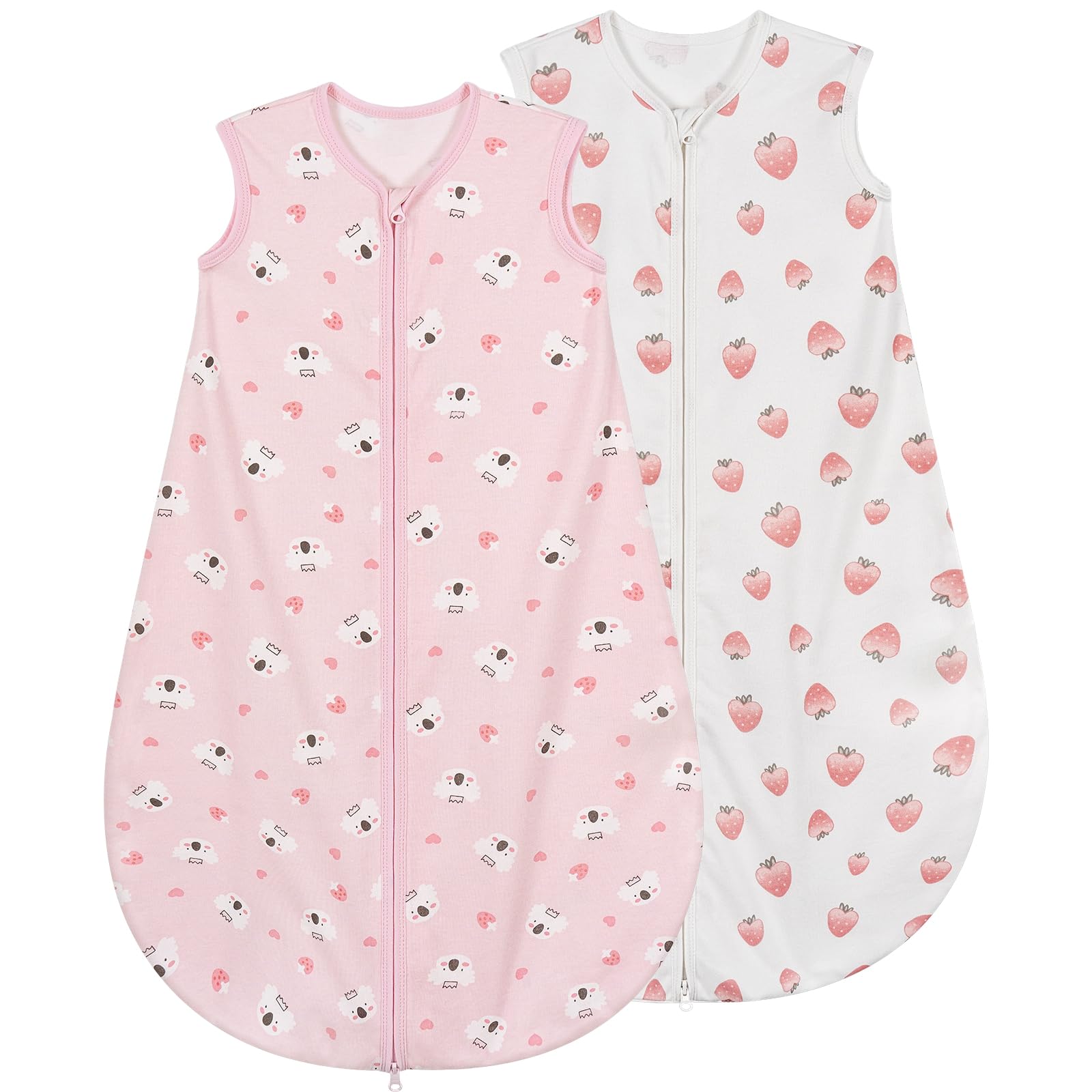 Yukkidds Baby Sleeping Bag 0.5 Tog 100% Cotton Lightweight and Breathable Summer Sleeping Bag for Baby Newborn 0-6 Months 2 Pack Pink Berry