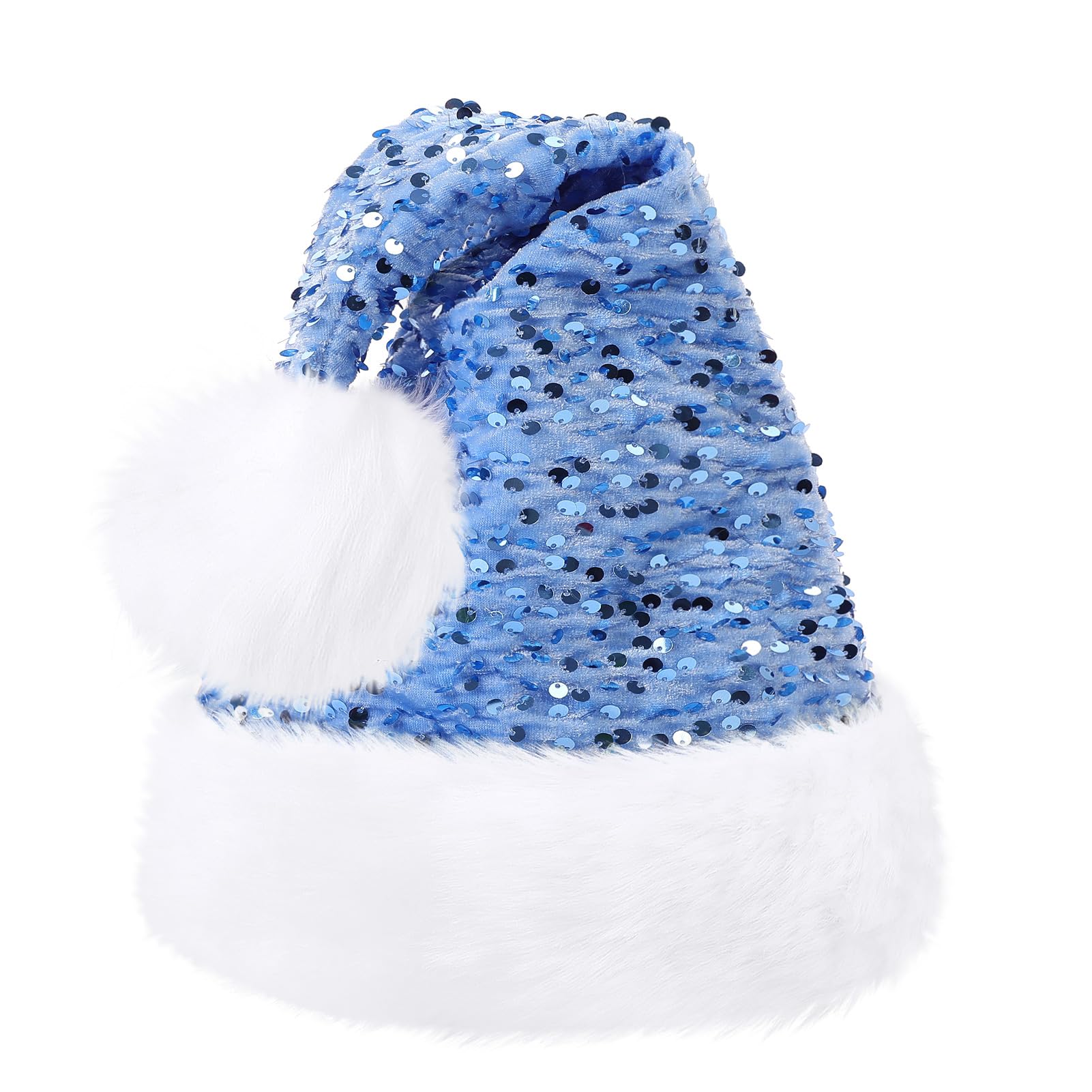 KONVINIT Sequin Christmas Hat for Adult,Blue Santa Hat uxury Plush Xmas Hat Glitter Santa Claus Hat Father Christmas Hat with a Pompom for Men and Women,blue - Image 2