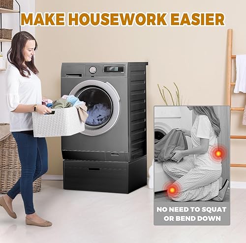 Miniatura 3 de Pedestal de lavandería Pedestal de madera resistente, pedestal de 28 pulgadas, ajuste universal, soporte para lavadora antivibraciones, capacidad de