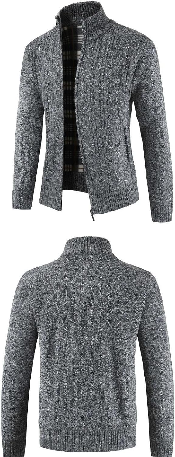 Men Casual Stand Collar Cardigan Sweater Fall Winter Striped Slim Knitted Sweater Men's