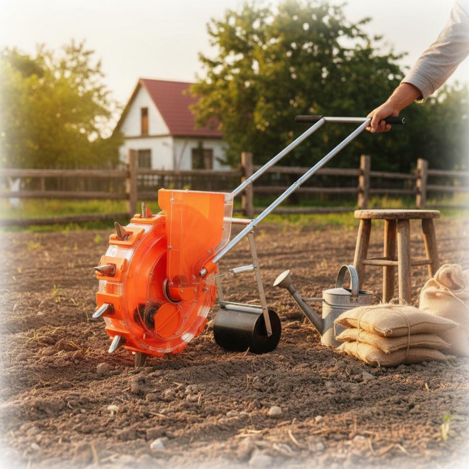 predolo Seminatrice a Spinta Multifunzionale Piantatrice Manuale a Ruote Beccuccio in Acciaio Inossidabile Attrezzatura Agricola per Agricoltori, Giardinieri, 9 Bocche, Spaziatura Regolabile