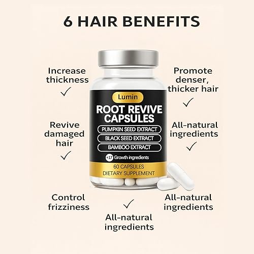 Miniatura 7 de Cápsulas Lumin Root Revive  Suplemento de apoyo capilar para cabello fino, cuero cabelludo saludable y grosor  Con biotina, semilla negra, bambú,