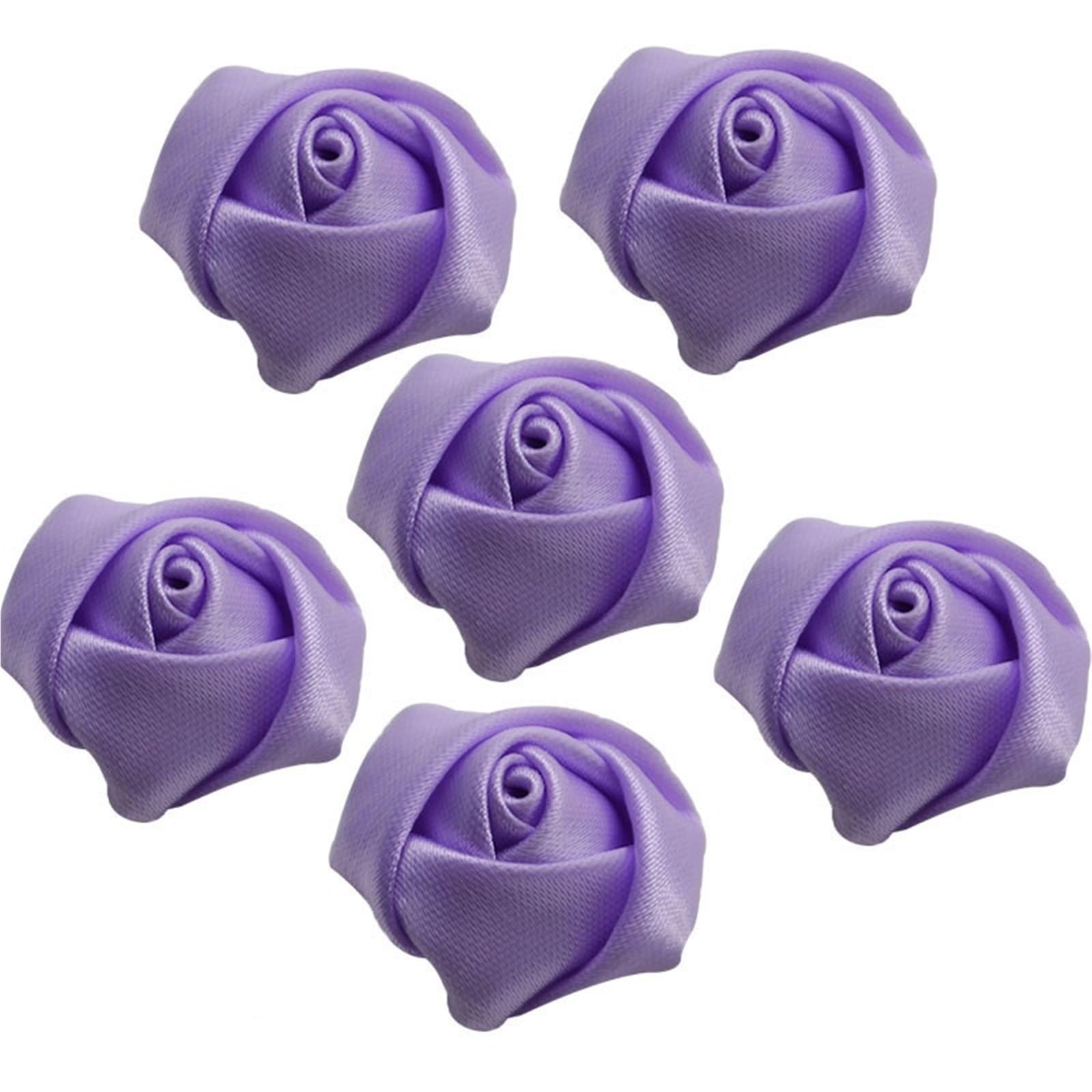 MDSRFGN Fabric Flowers 20pcs 2cm Mini Satin Rose Ribbon Rosettes Fabric Flower DIY Flowers For Home Wedding Decoration Craft(Lavender)