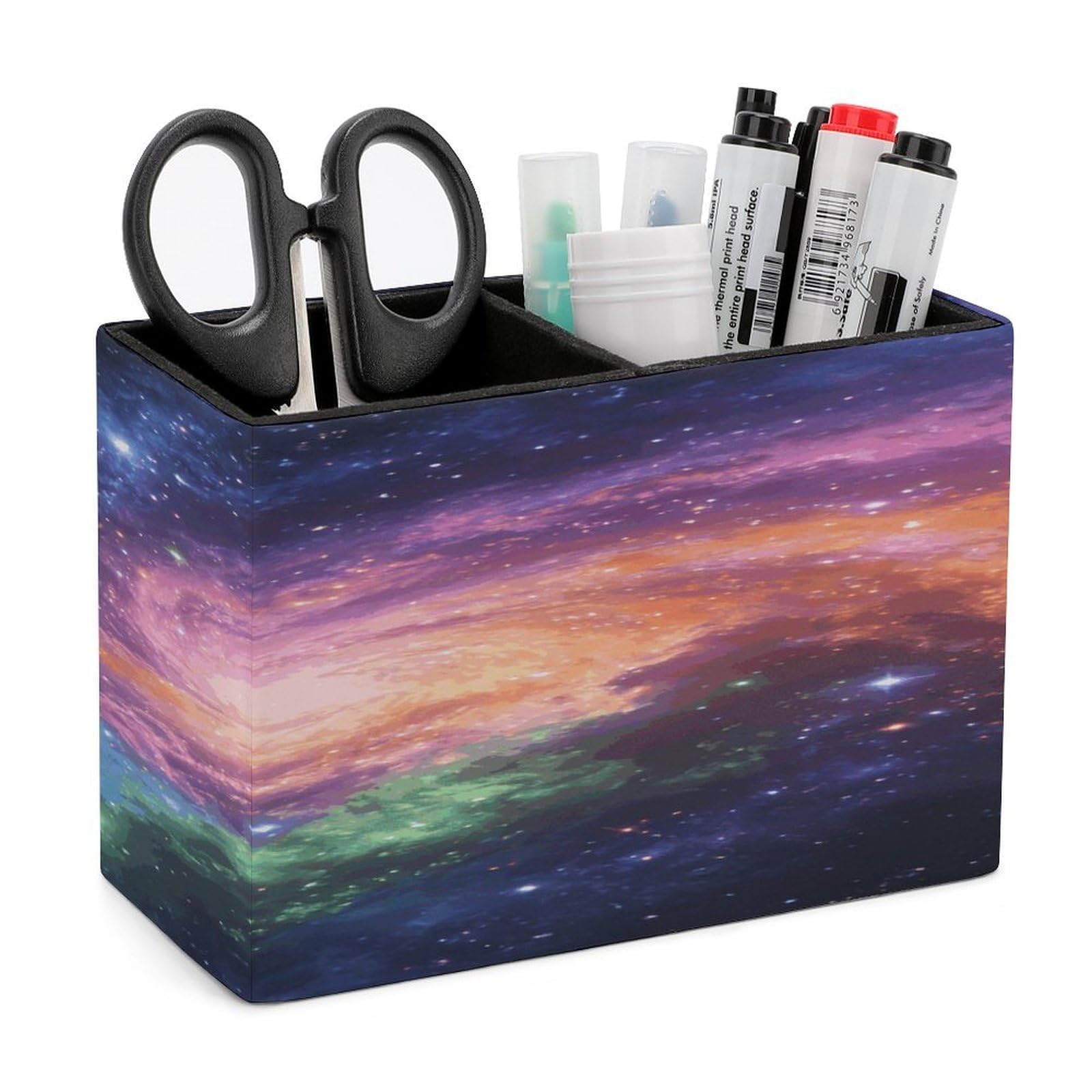 LZQPOEAS Rainbow Spiral Abyss Pen Holder Double Compartments Pen Cup Makeup Brush Holders Leather Pencil Holder Locker Organizer for Work Locker Accessories Modern Pencil Cup for Desk