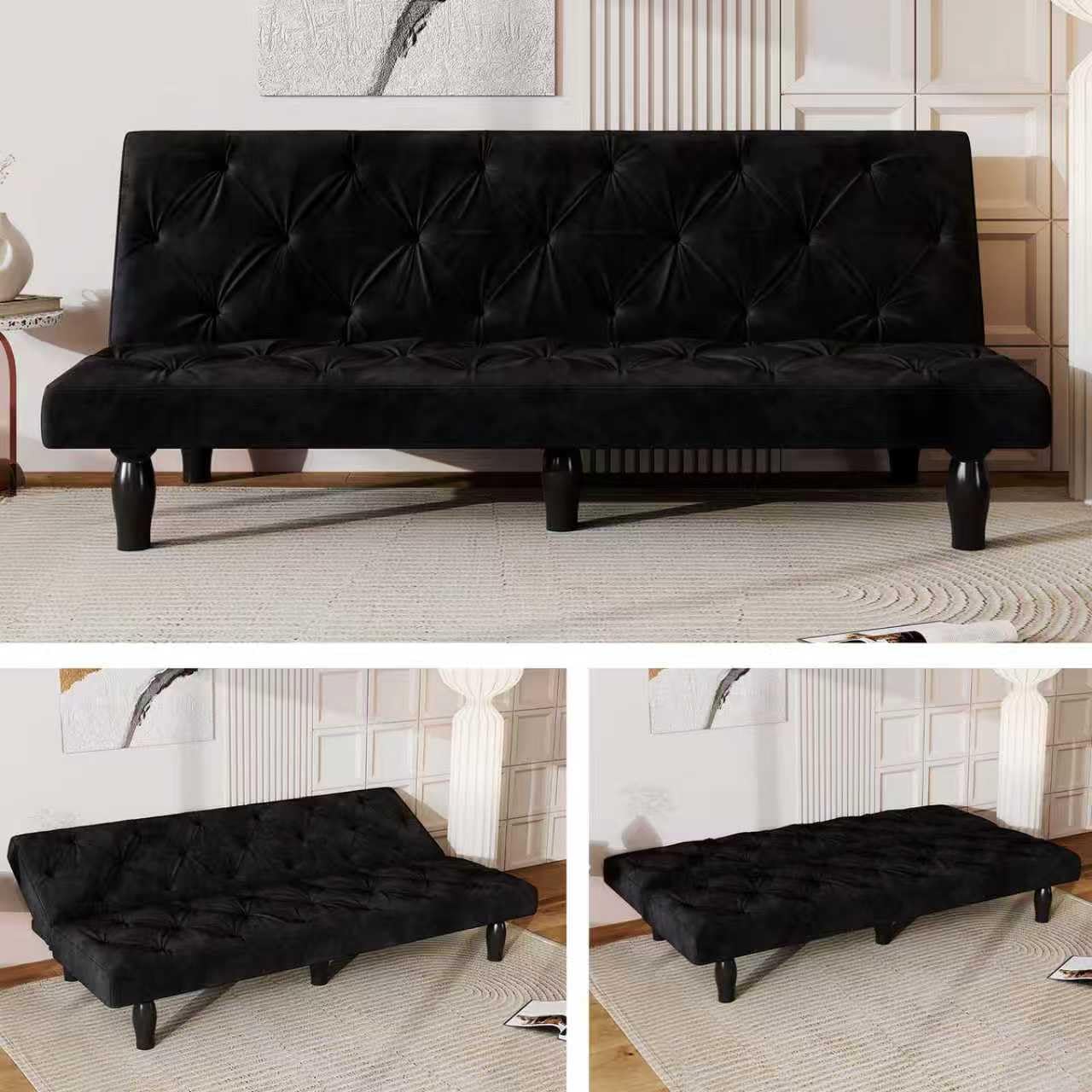 Anwick 3-in-1 Futon Sofa Bed 66 Velvet Love Seat Sleeper Bed with Adjustable Backrest Multifunctional Reclining Couch Sofas