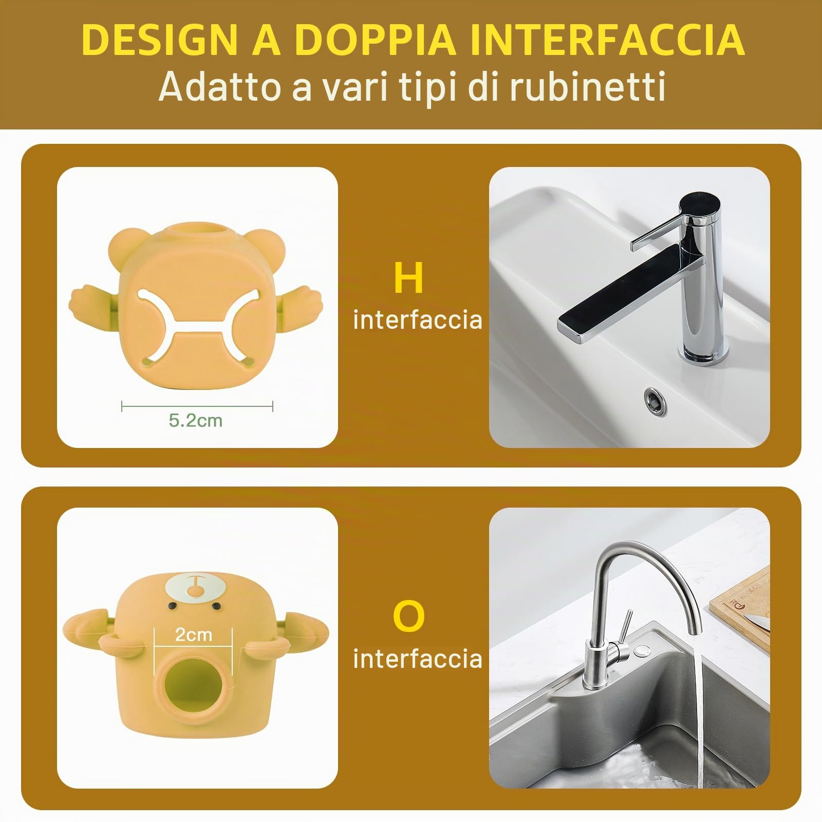 Estensore Rubinetto Bambini,Con effetto sensore di temperatura, Prolunga Per Rubinetto Per Bambini, Prolunga per rubinetto in silicone, Extender Rubinetto Bambini Kids Babies (Marrone)