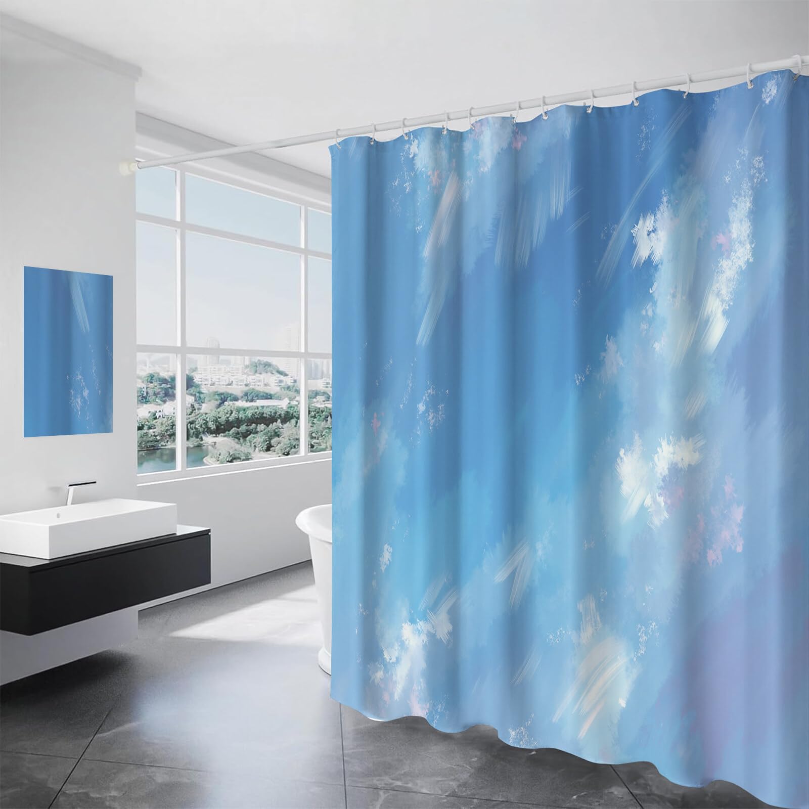 Rideau De Douche Nuages Bleus Paysages De Rêve Tissu Imperméable Lavable avec Crochets Anti Moisissure en Polyester Rideau Douche pour Salle De Bain