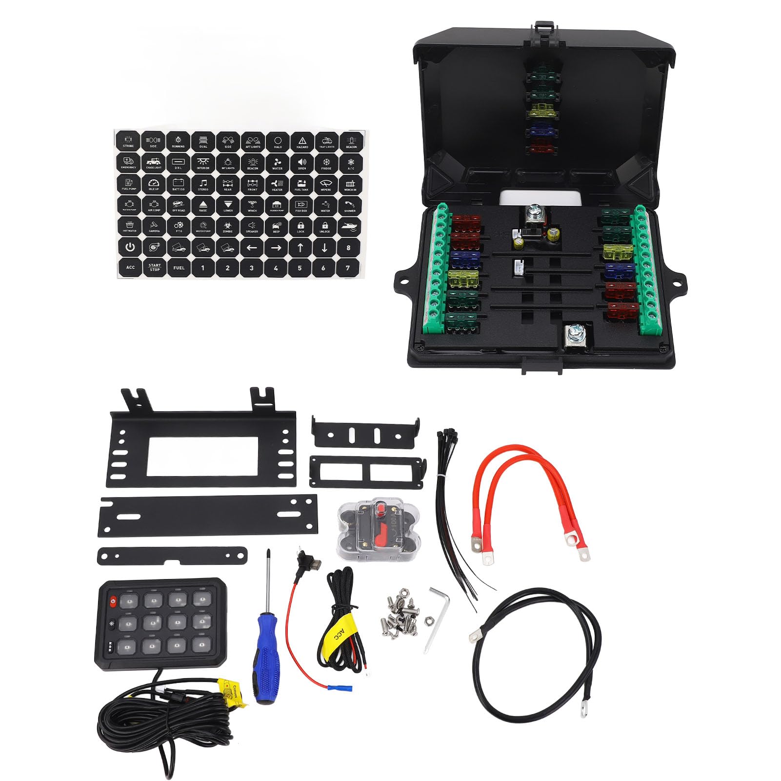 Fockety Panel de Interruptores de 12 Bandas, Interruptor de Palanca Multifunción de 12 V 24 V, Caja de Sistema de relé de Control de Circuito Momentáneo para Camión, RV, Todoterreno,