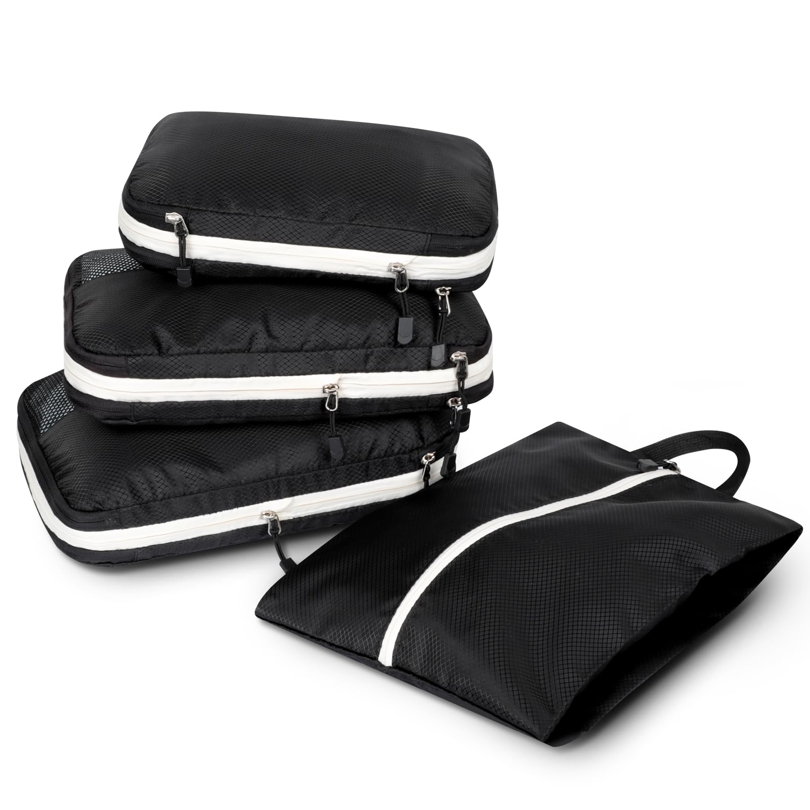 AiQInu Organizer Valigia 4 Pezzi Set, Compressione Packing Cube Salvaspazio Espandibile Ultraleggero Viaggio Organizer per i Vestiti,Scarpe,Intimo Set da Viaggio per Zaini o Bagagli a Mano