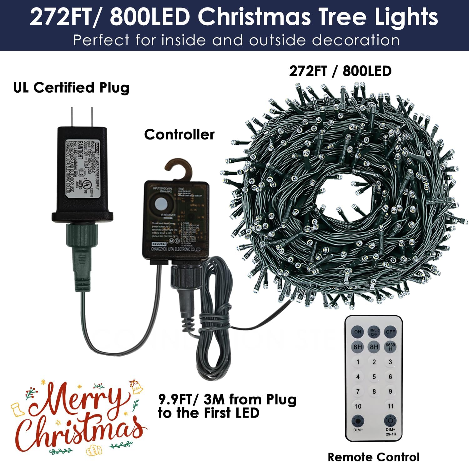 Decute 800Leds 272FT Colors Changing Christmas String Lights 4 Colors in 1 Strand 11 Modes, Waterproof Indoor Outdoor Tree Fairy Lights Warm White & Multicolor with Timer Remote