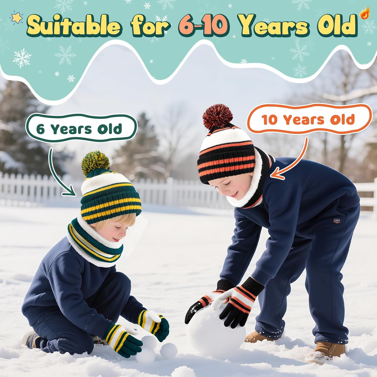 Kids Winter Hat Scarf Gloves: Boys Beanie Hats Gloves Set for Ages 6-10 Warm Thick Fleece Lined Winter Set Knit Cap Snow Ski - Image 5