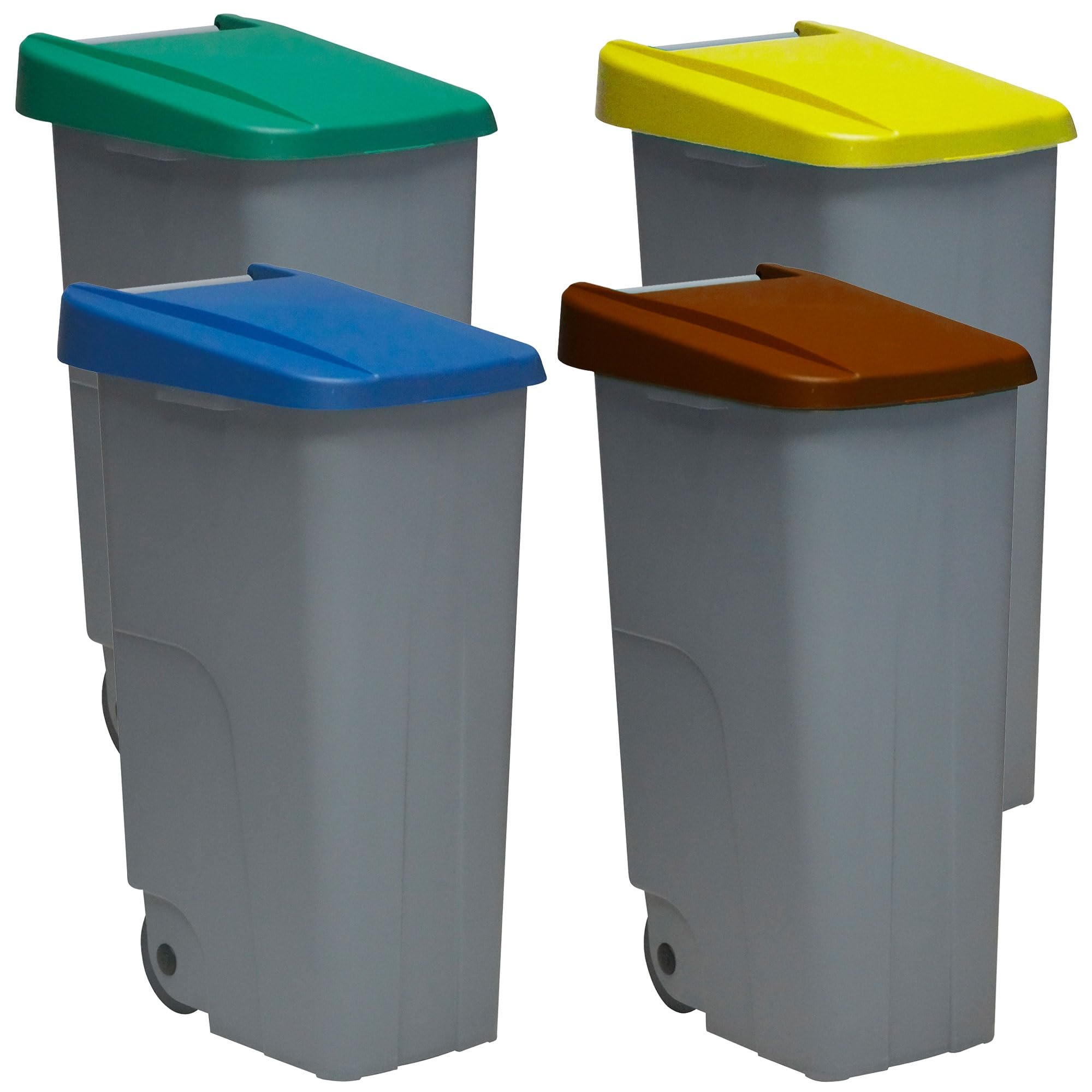 Denox PK3341 Pack Reciclaje Reciclo 110 litros Cerrado c/u: 440 litros totales, en 4 contenedores, en Colores Azul/Verde/Amarillo/marrón