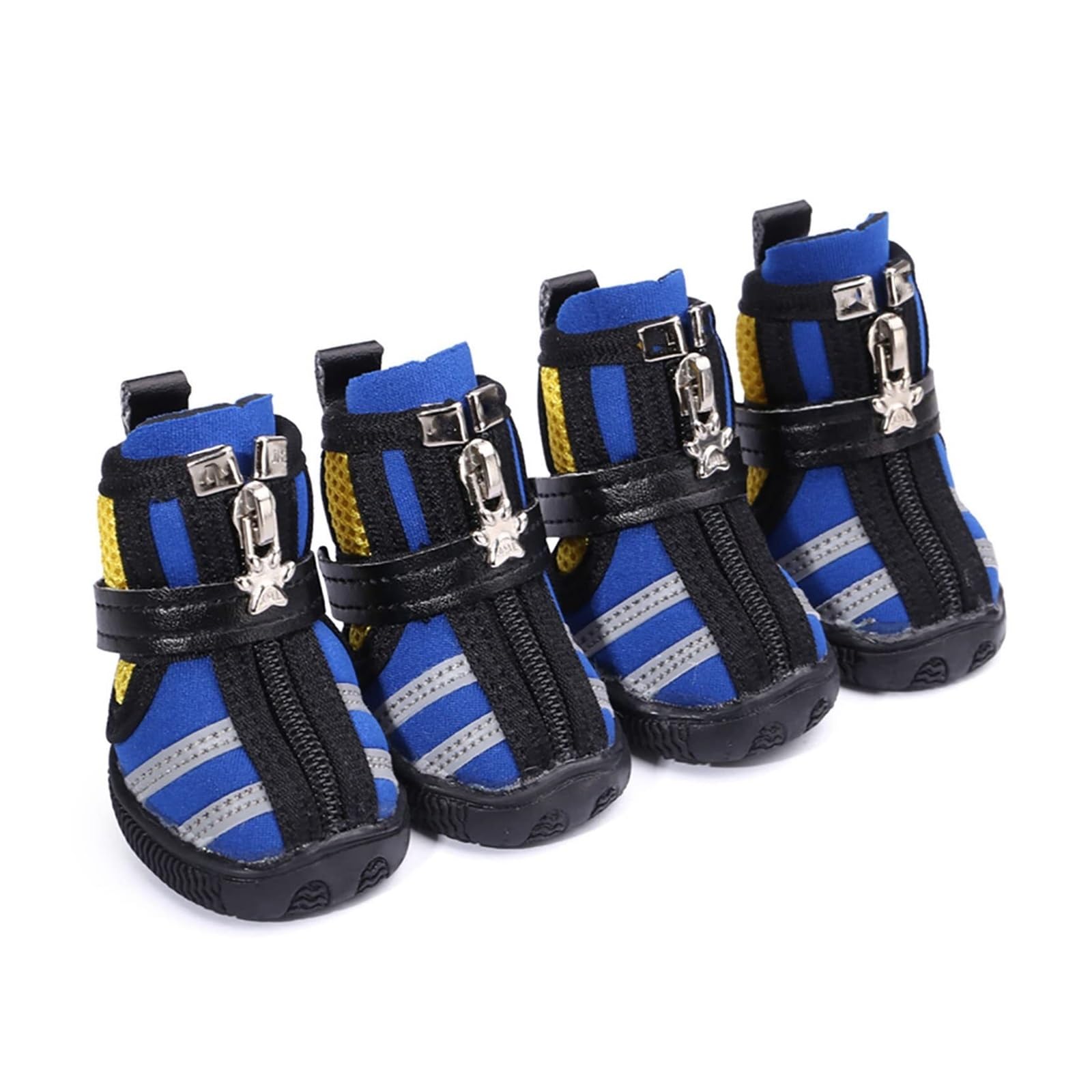Chaussures imperméables pour chien avec bandes réfléchissantes – Bottes antidérapantes à fermeture éclair pour chiens de petite et moyenne taille, protection contre les pattes en toutes saisons (bleu