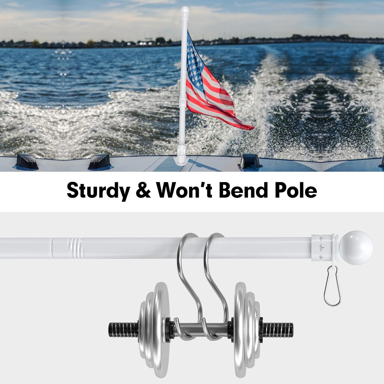 American Flag with Pole for House, 5FT Flag Pole Kit with us flag 3x5 heavy duty outdoor indestructible, Tangle Free Flag Pole with Bracket for Residential, Commercial, Outdoors Garden, White