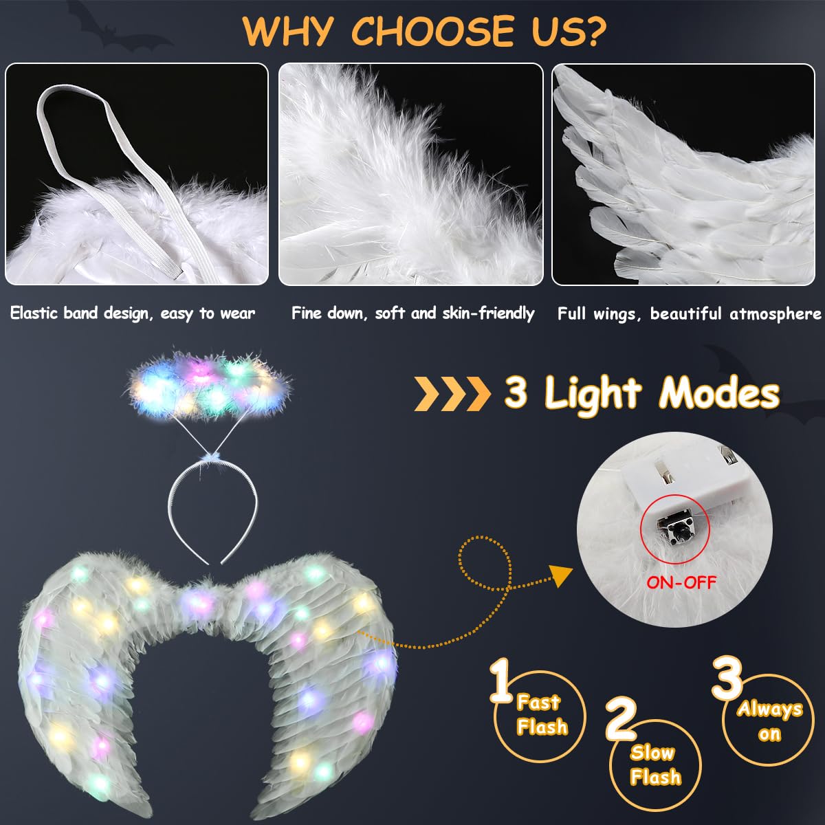 Ptesuply Angel Wings Adult, Light Up Angel Wings and Halo with LED Lights- 3 Light Modes - Image 3