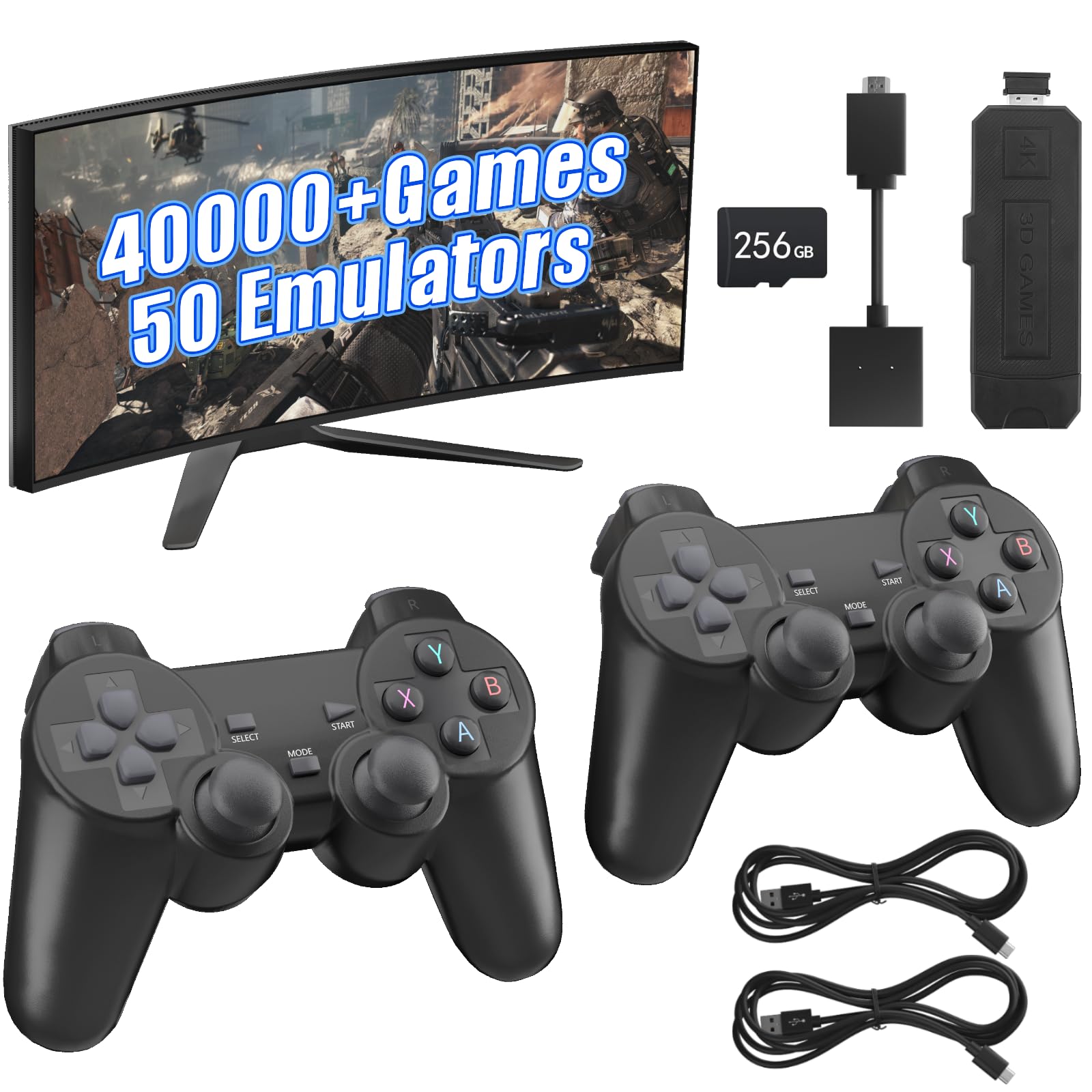 40000 Games in 1 Wireless Retro Game Console,Retro Game Stick,40000 Classic Games,50+Mainstream Emulator,Built-in 256G TF Card,4K HDMI Output, 2.4GHz Wireless Controller