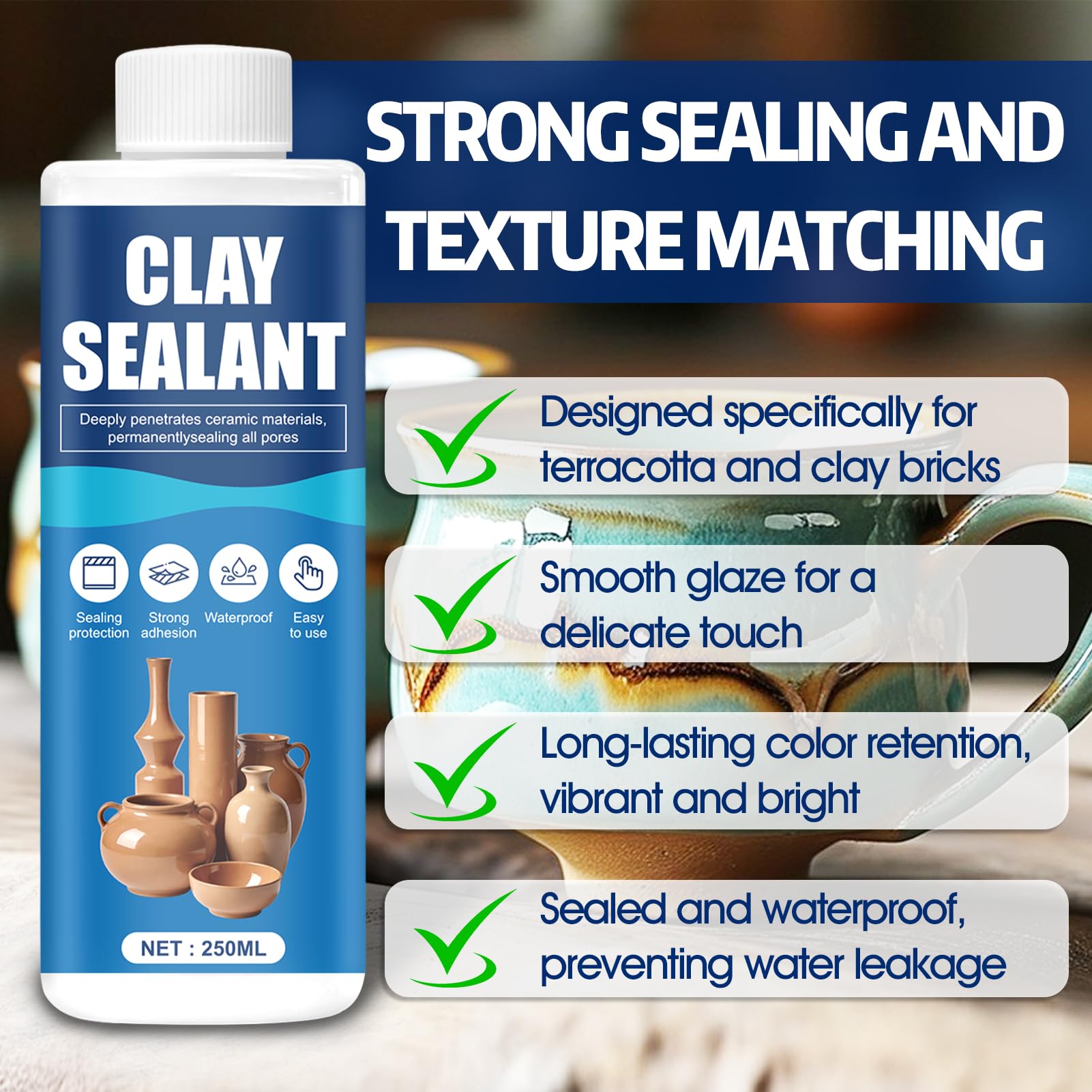ALLONY Sigillante per Gesso Ceramico, Sigillante per Ceramica, Vernice per Argilla Sigillante, Impermeabilizza, Lucido per Argilla Senza Cottura, Gloss Varnish per Argilla, Gesso e Terracotta, 250ML