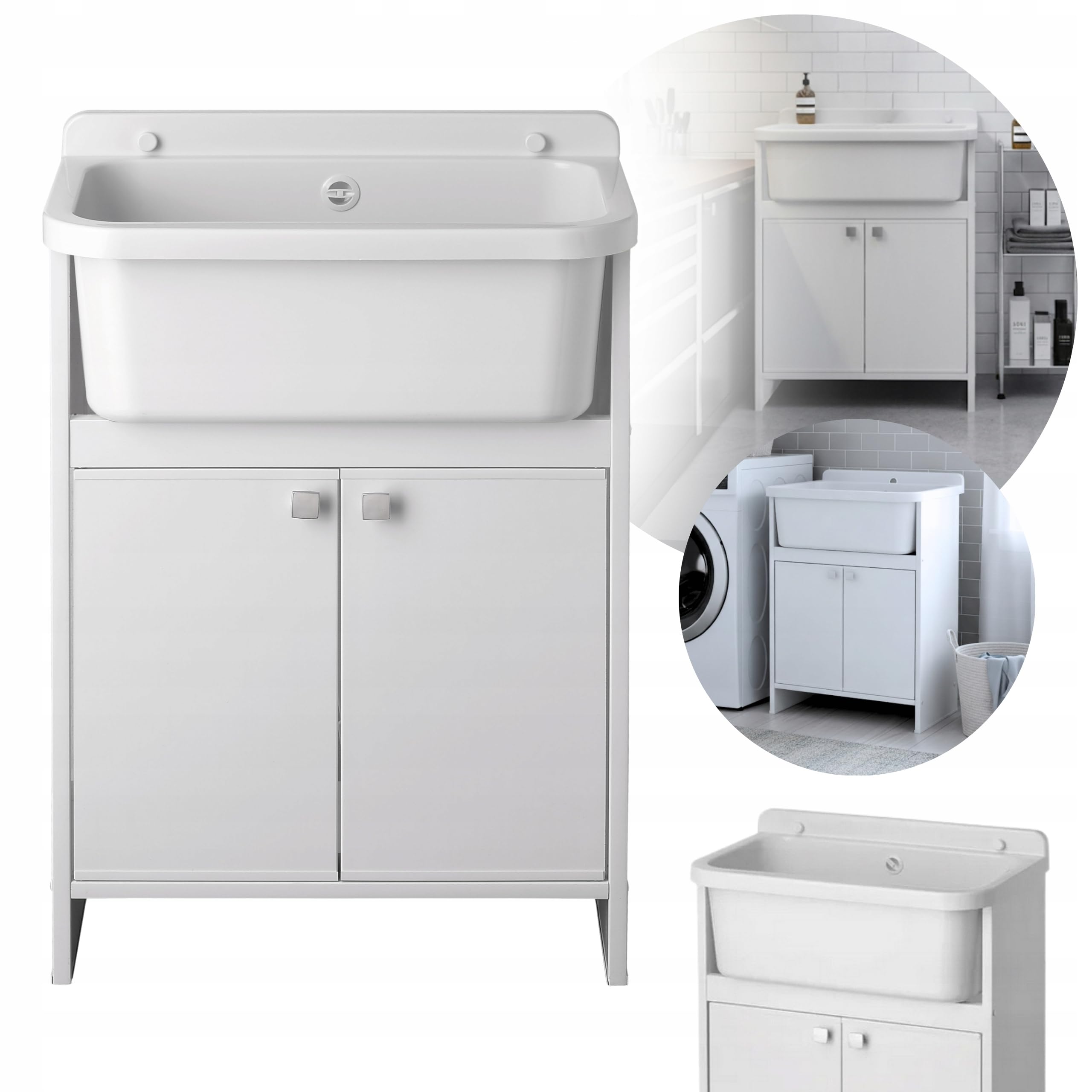 SIGO Waschbecken mit Unterschrank - Spülschrank mit Spüle - Spülbecken Weiß 2 Türen 55x35x78 cm Komplettspüle - Waschbeckenunterschrank - Gartenschrank - Outdoorküche - Waschküche