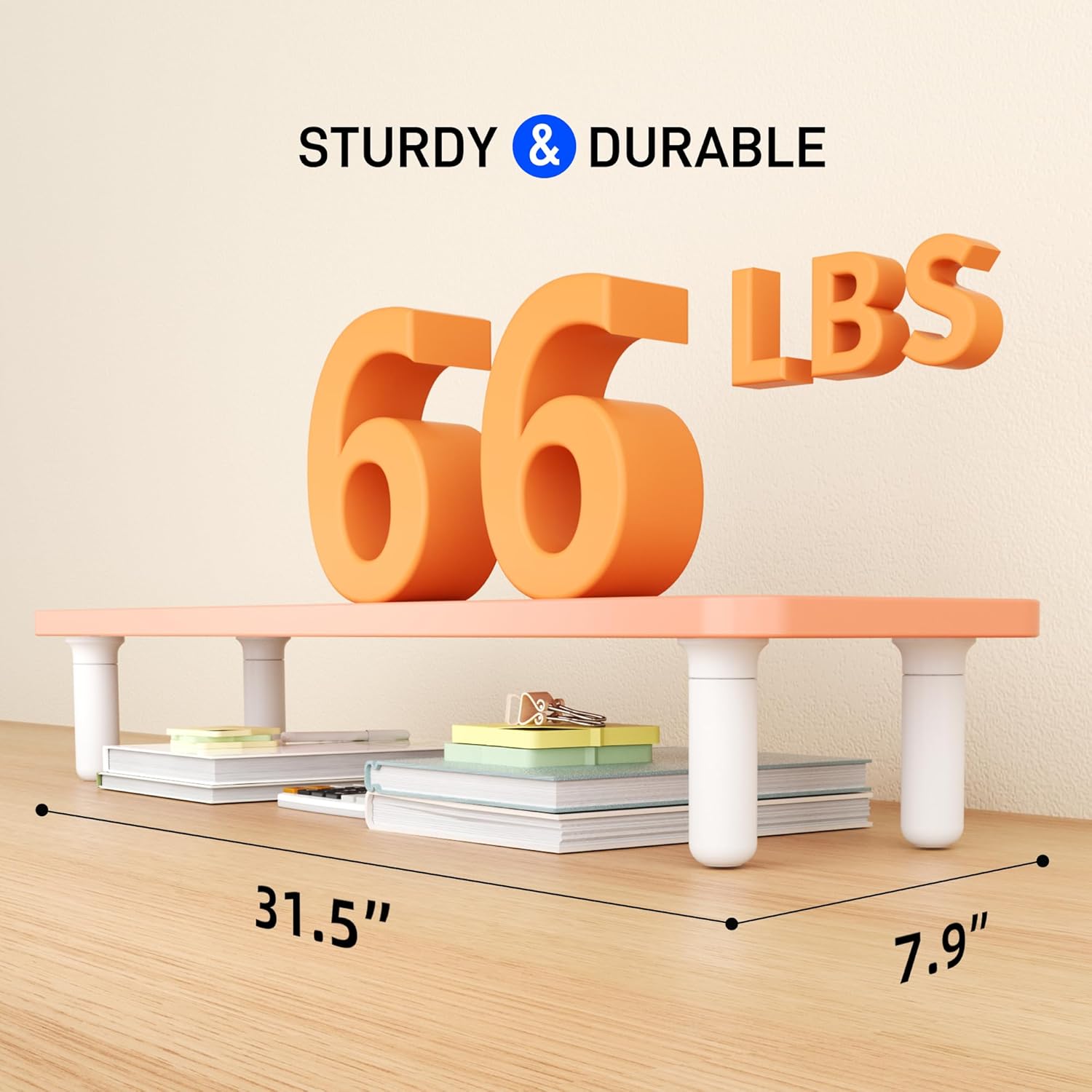 AFOOYO Dual Monitor Stand For Desk,31 Inch Adjustable Wood Computer Riser Desktop Storage Stand For Computer,Laptop,Printer,TV,Pink Scroll