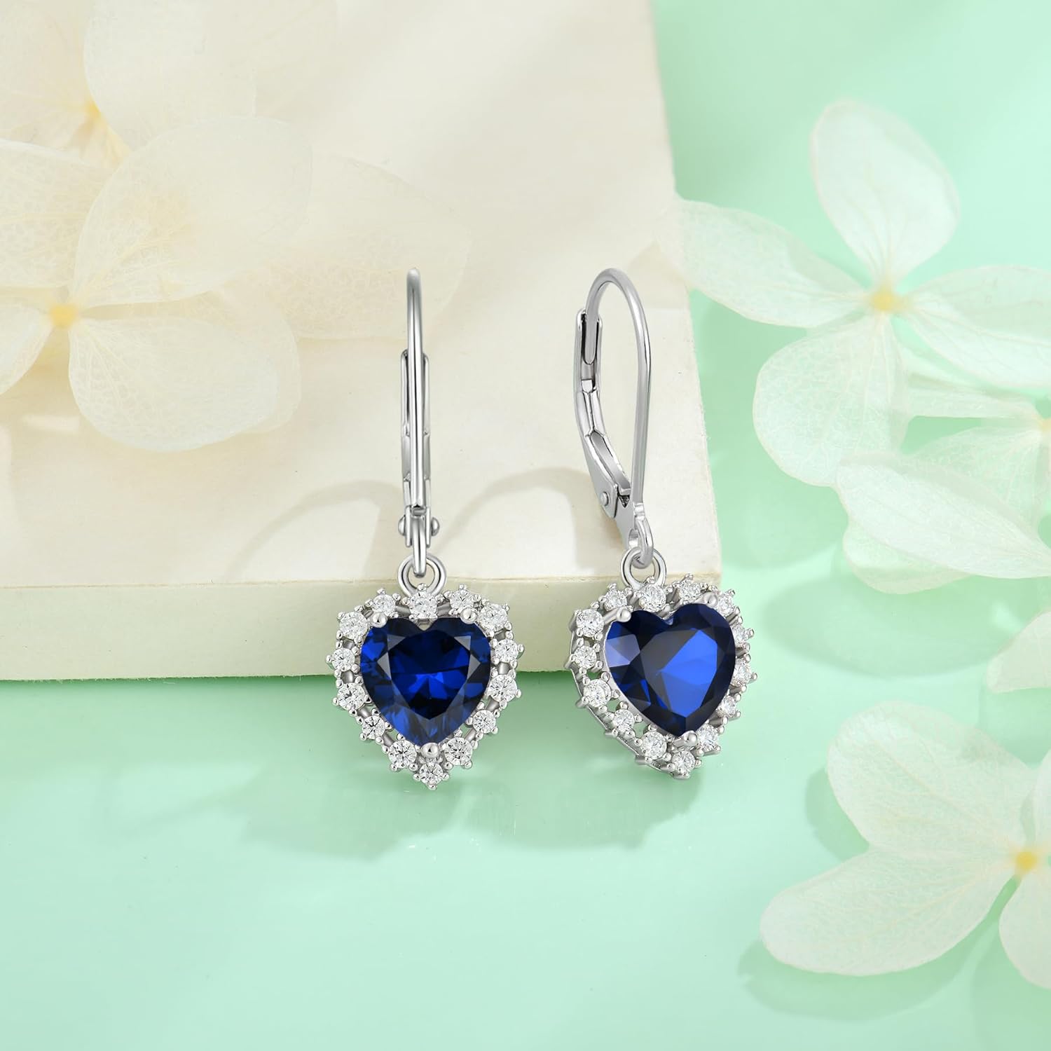 Starchenie Heart Dangle Drop Earrings 925 Sterling Silver Birthstones Leverback Earrings Gift for Women