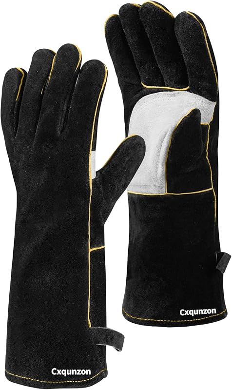 Leather MIG Welding Gloves with Reinforced Palm, Kevlar Stitching, Heat Fire Resistant for Welding/Grilling/BBQ