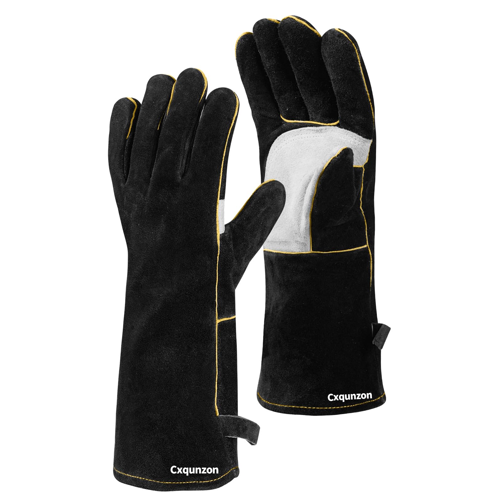 Cxqunzon Leather MIG Welding Gloves - Heat Fire Resistant for Welding/Grilling/BBQ(Black/Brown/Blue) (Black,Gray, Large) โ image 1