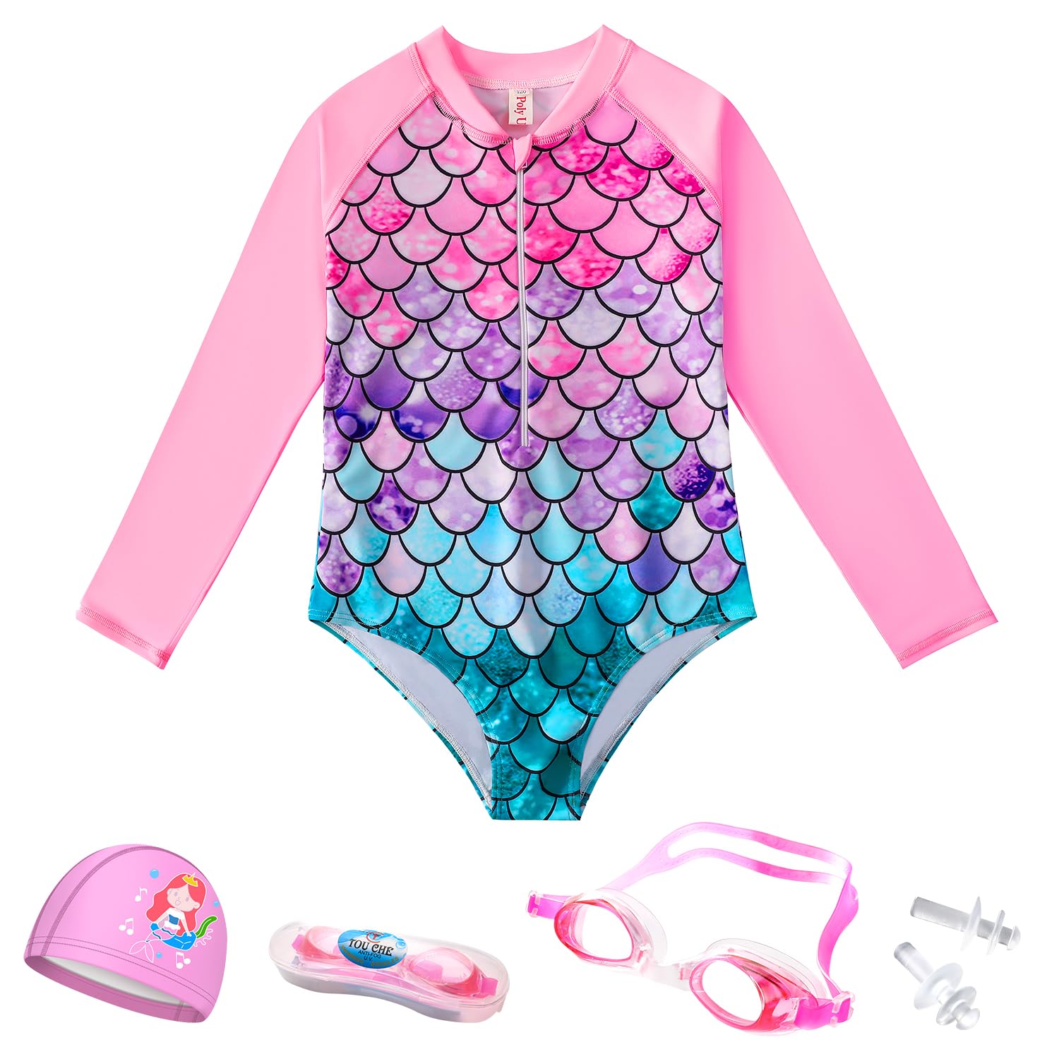 Nasjac Traje de Baño de Una Pieza para Niña, Bañador Manga Larga UPF 50+ UV