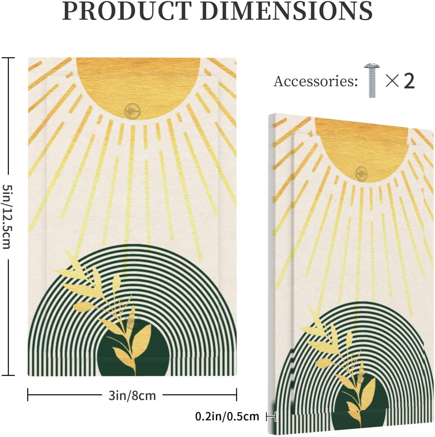 Decorative Light Switch Cover Plate Boho Gold Sun Minimalist Leaf Arch 1 Gang No Device Single Blank Outlet Covers Wall Plates for Electrical Outlets Faceplate for Bedroom Home Decor