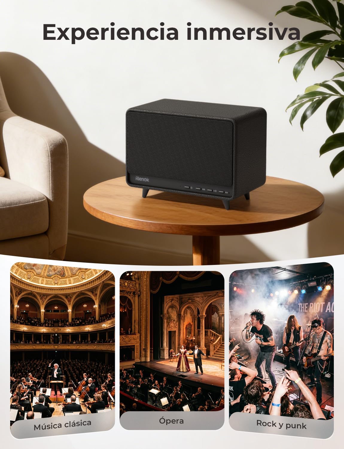 RIENOK Altavoz Bluetooth 40W Potente Tweeter y Woofer Autonomía 24H Bluetooth 5.3 Sonido Estéreo Inalámbrico Función Llamadas Manos Libres Apoy AUX, Tarjeta TF, Memoria USB