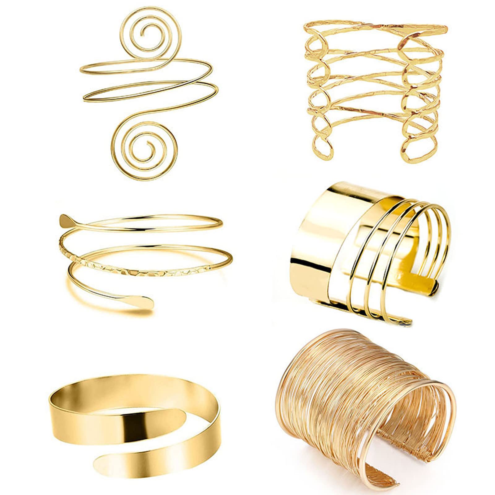 Aatpuss 6 Piezas Brazalete en la parte superior del brazo, Brazalete hoja abierta, Brazalete ajustable con brazo abierto, para Llevar joyas y Celebraciones(Oro)