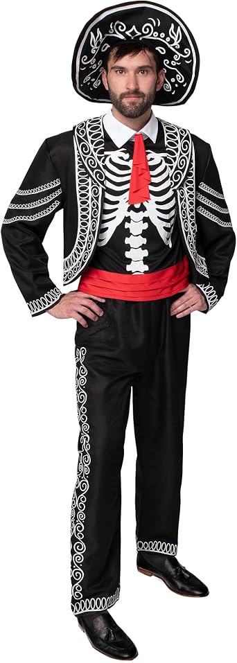 Spooktacular Creations Halloween Adult Men Day of the Dead Costume, Mariachi Jacket with Charro Hat, Adult Halloween Costumes