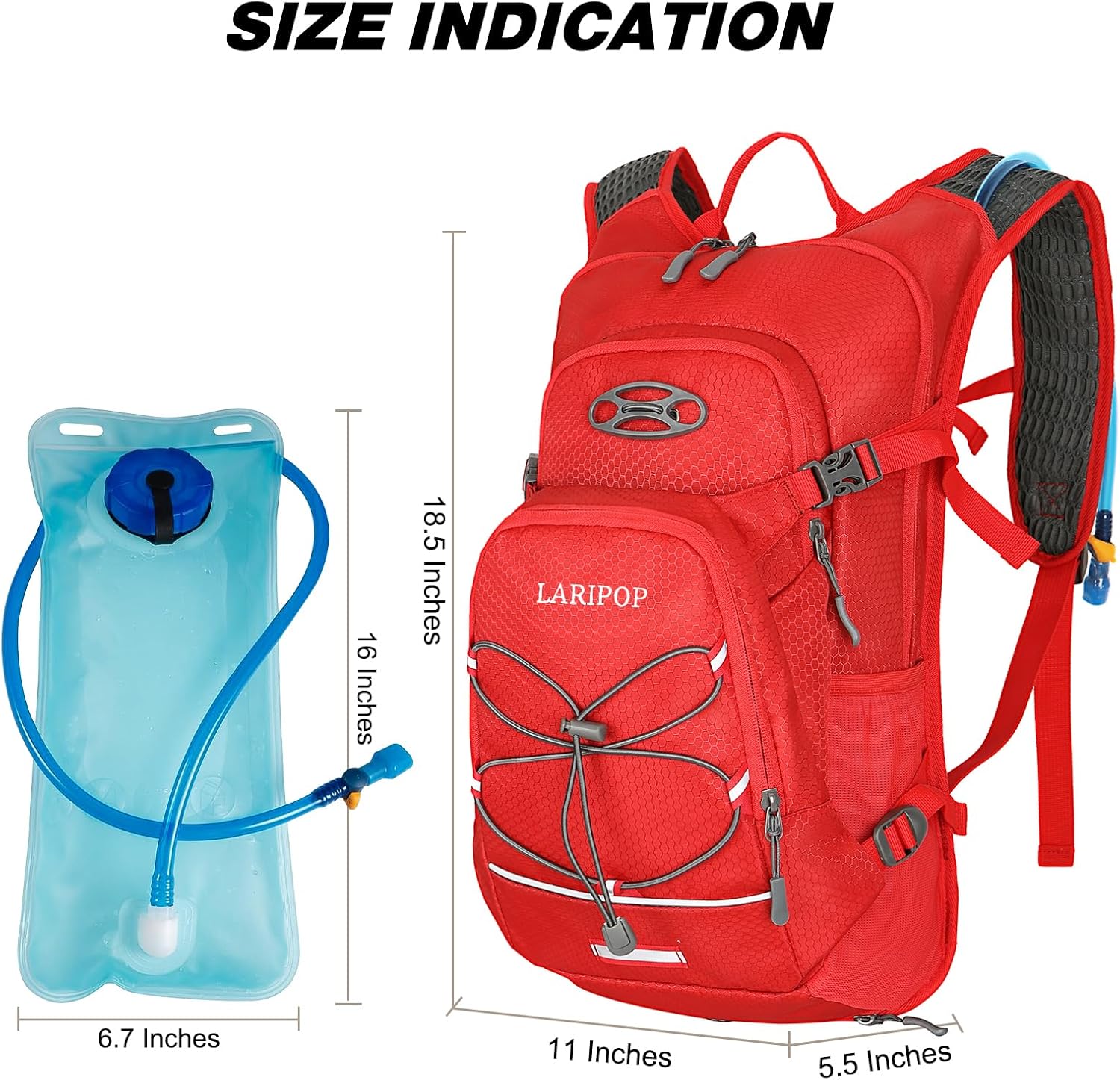 LARIPOP Hydration Backpack, 18L Hiking Backpack with 2L Water Bladder, Lightweight Water Pack for Cycling, Hiking, Biking - Image 2