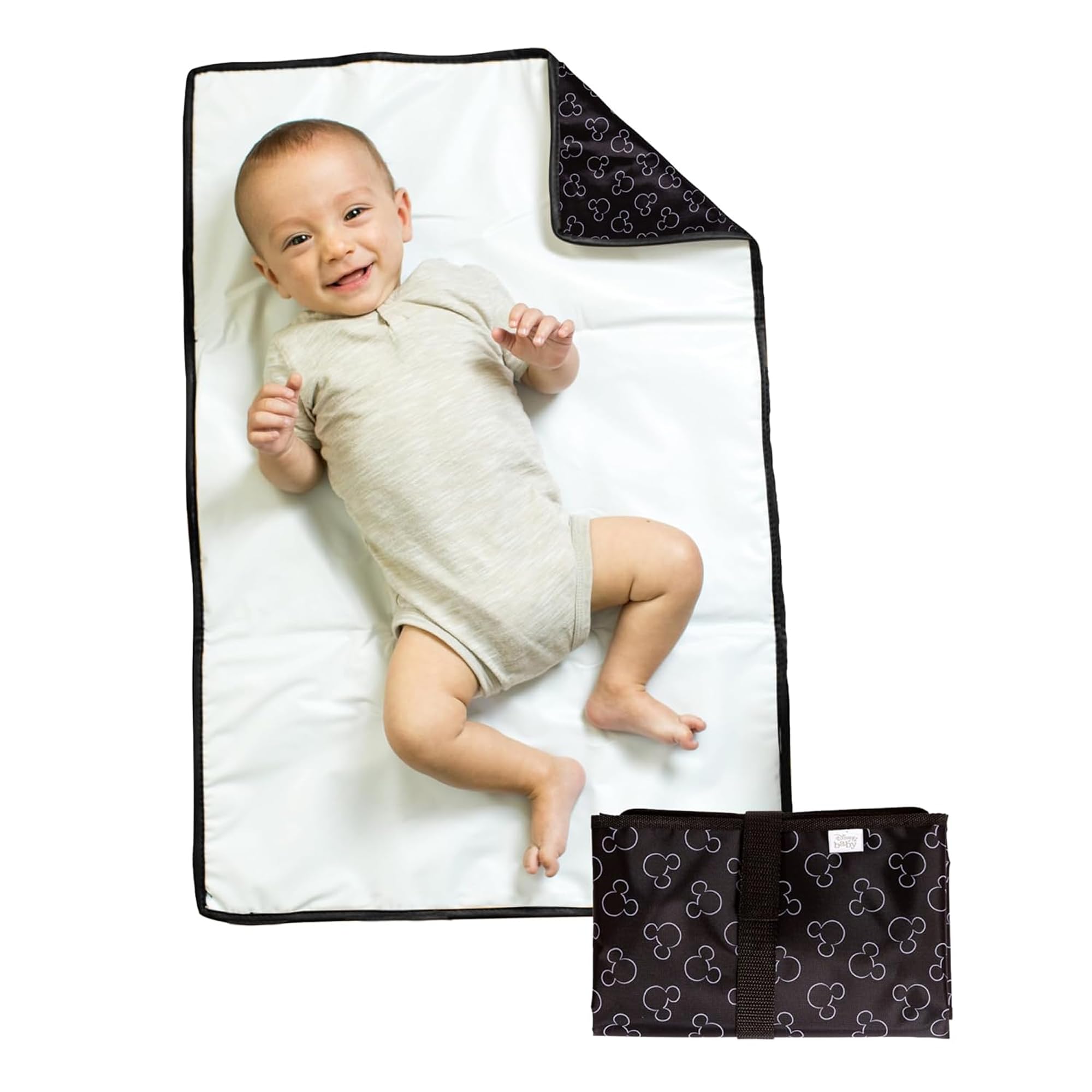 Disney Baby by J.L. Childress Full Body Portable Changing Pad for Babies - Diaper Changing Mat for Travel, Baby Accessory Essentials, Wipeable & Water-Resistant, Foldable & Compact- Mickey Mouse Black