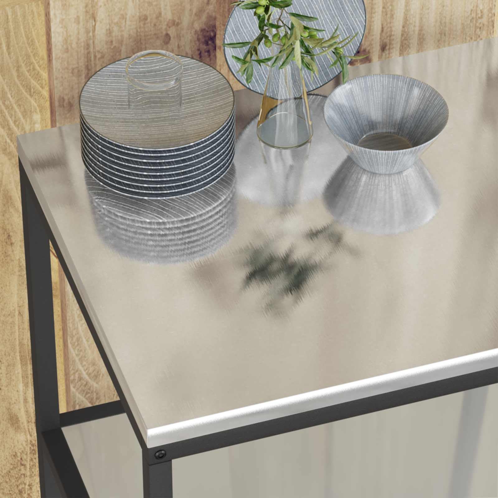 Stahl Küchenaufbewahrung HATTEM Silber, 60 x 50 x 92 cm Regal Lagerung für Vorräte, Mehrzweckschrank für Esszimmer Küche Balkon Garten Ordnung